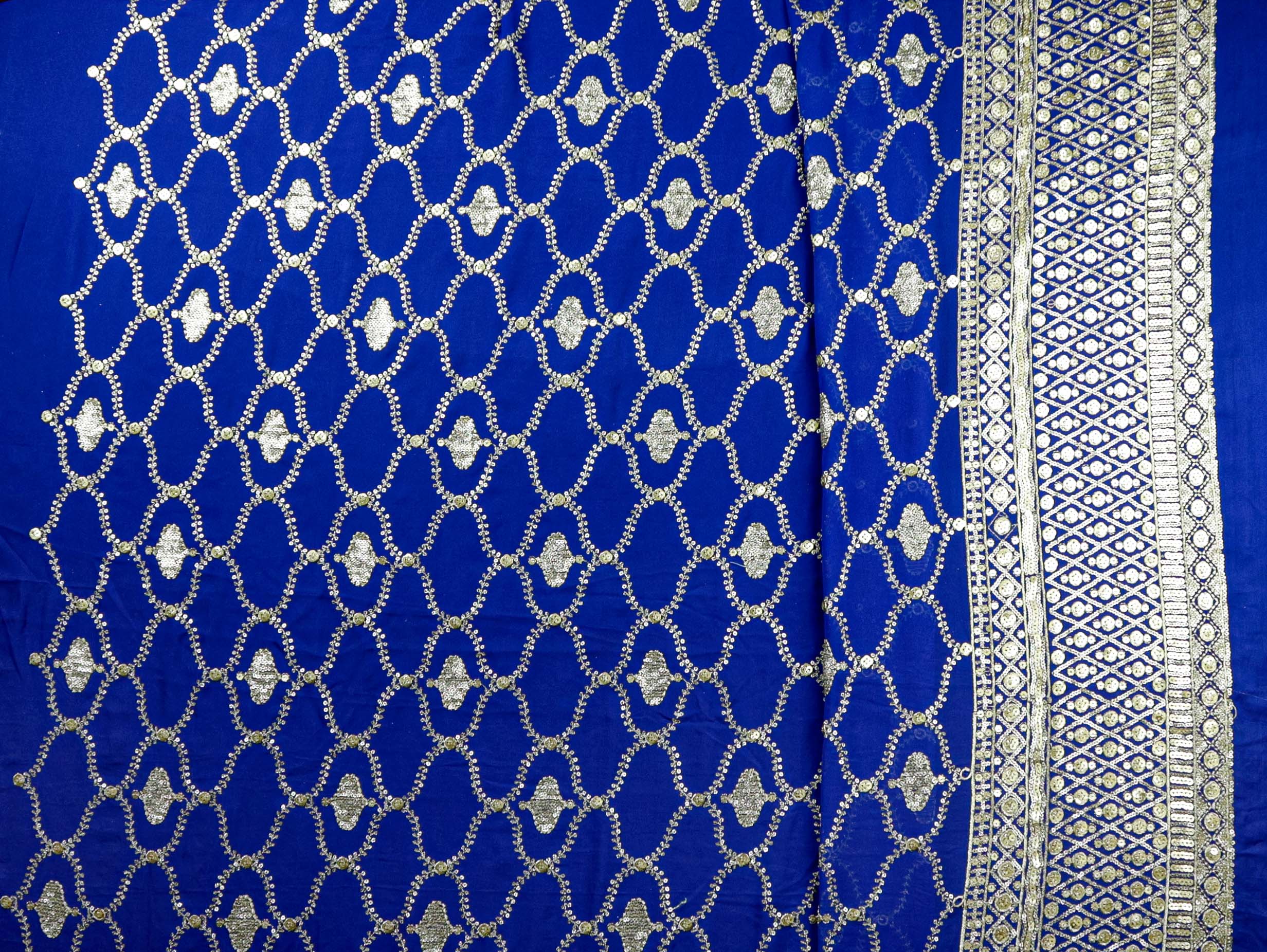 Royal Blue Gilded Abstract Georgette with Golden Zari & Sequins