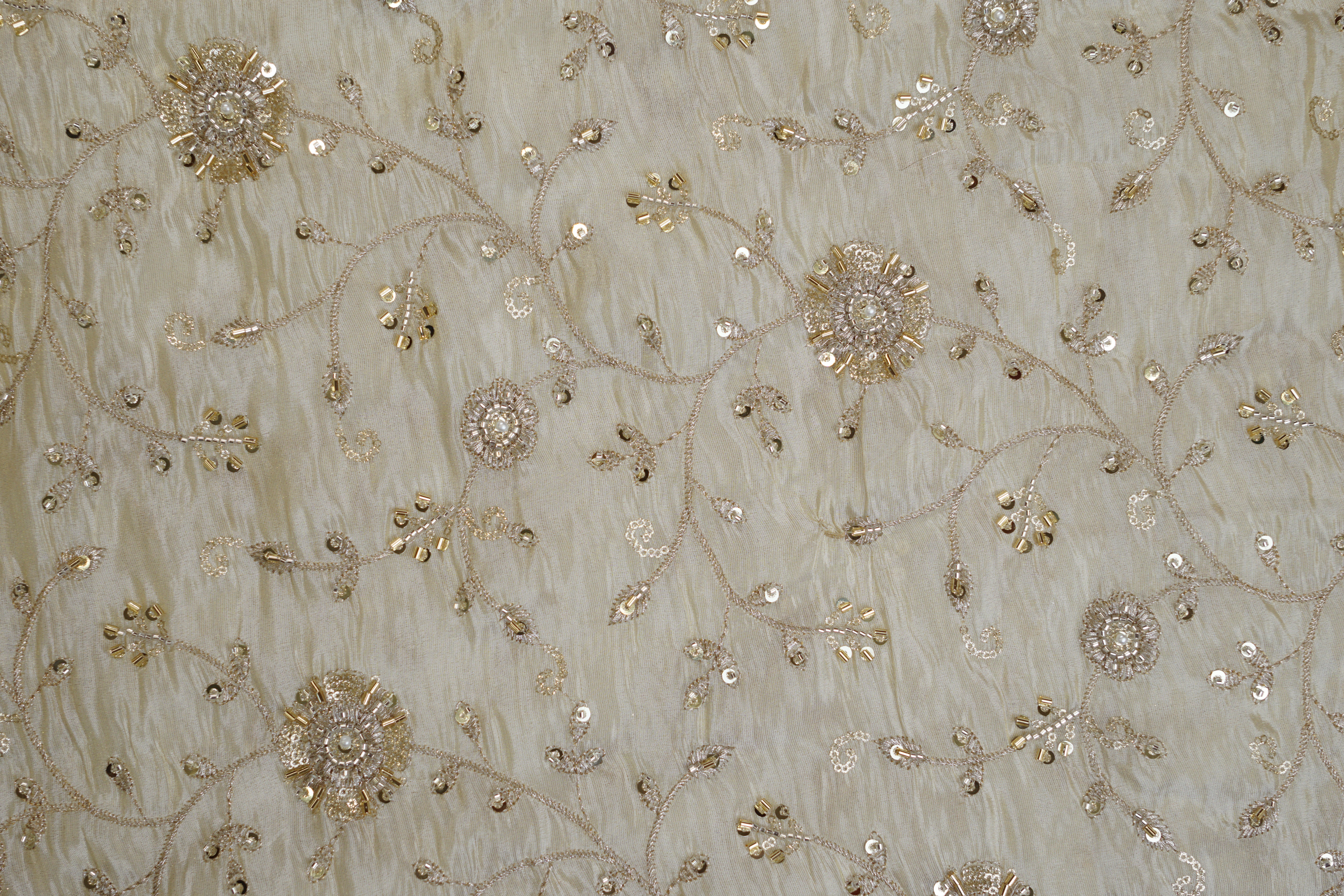 Golden Tissue Fabric With Sequins , Katdana And Zari Elegance