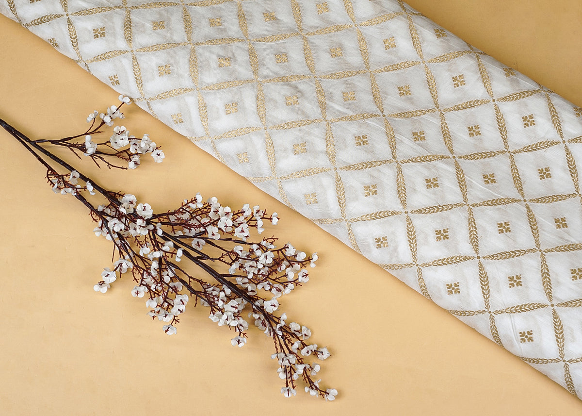 Floral Majesty Dyeable Brocade with All-Over Pattern of Golden Thread