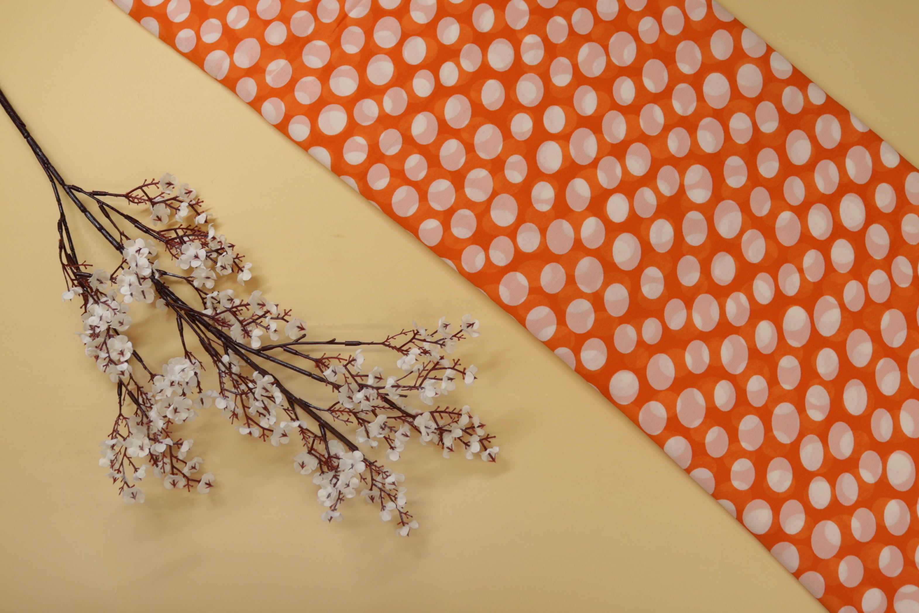 Orange Abstract Digital Printed Georgette Fabric