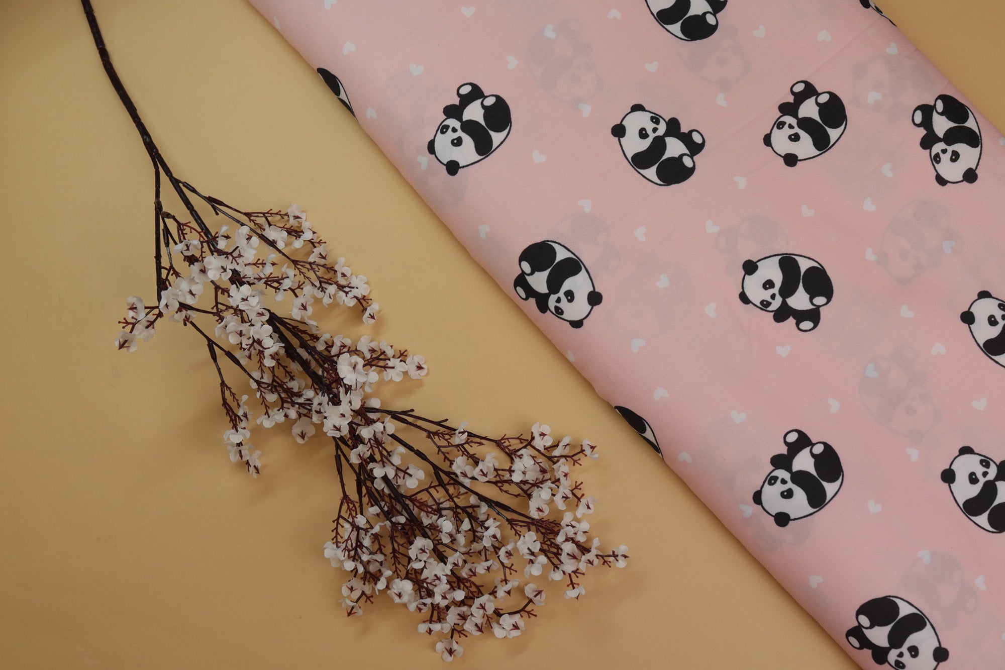 Light Pink Quirky Digital Panda Printed Rayon Fabric