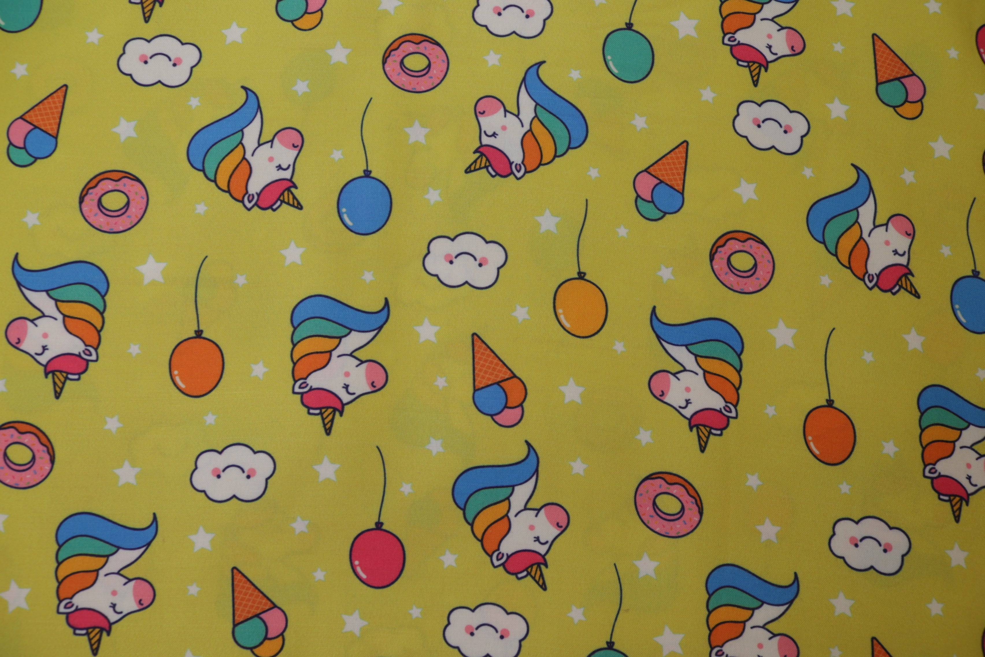 Light Parrot Green Quirky Unicorn Printed Rayon Fabric