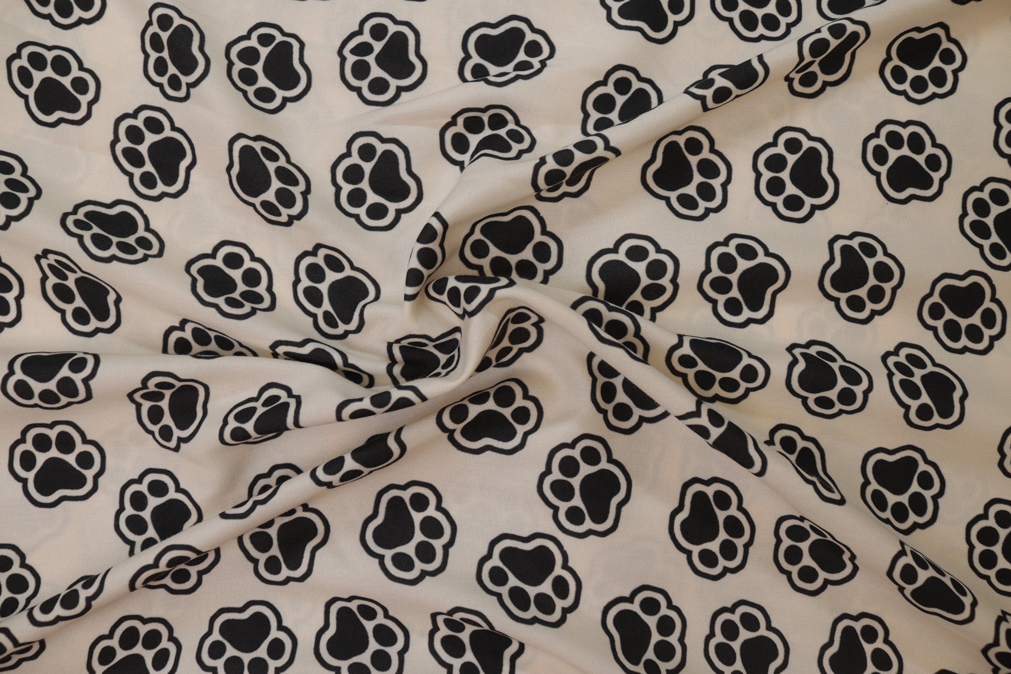 Black And White Paw Printed Rayon Fabric