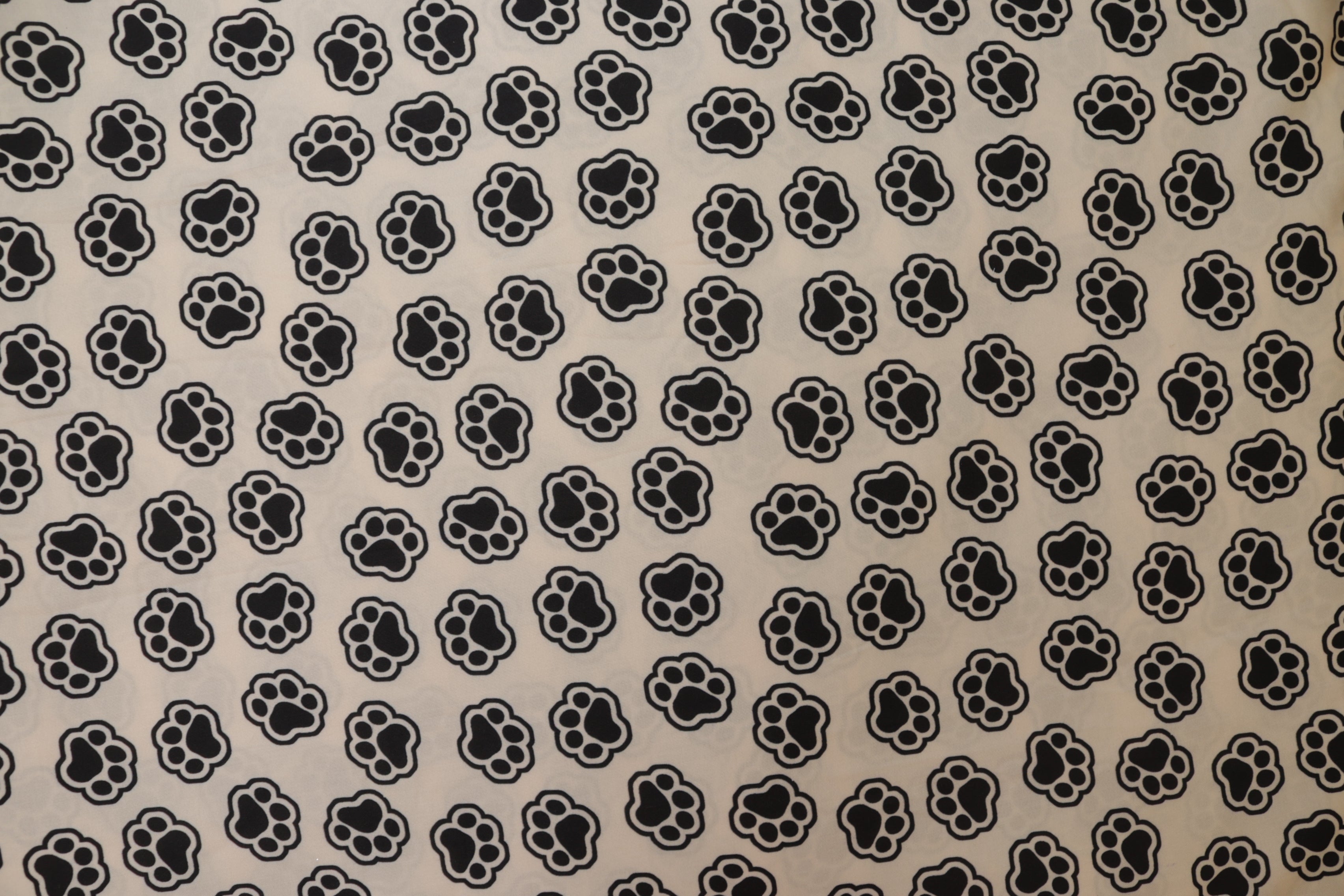 Black And White Paw Printed Rayon Fabric