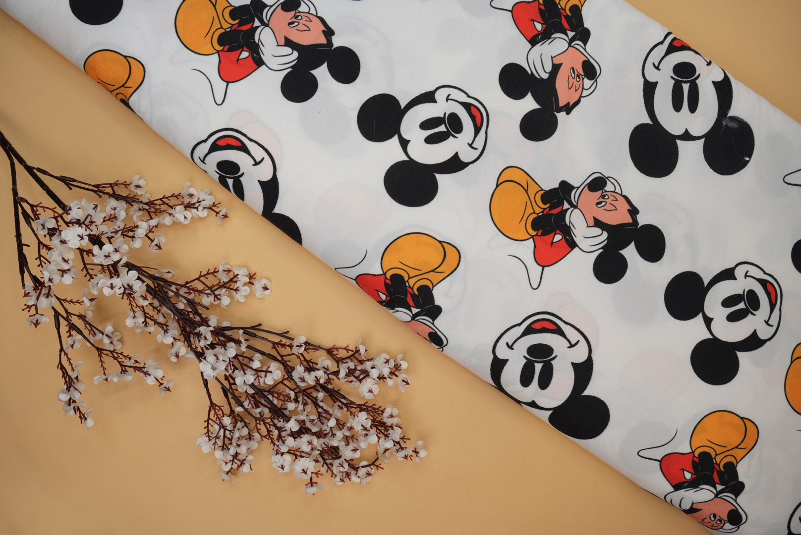 Black And White Mickey House Fun Digital Printed Rayon Fabric