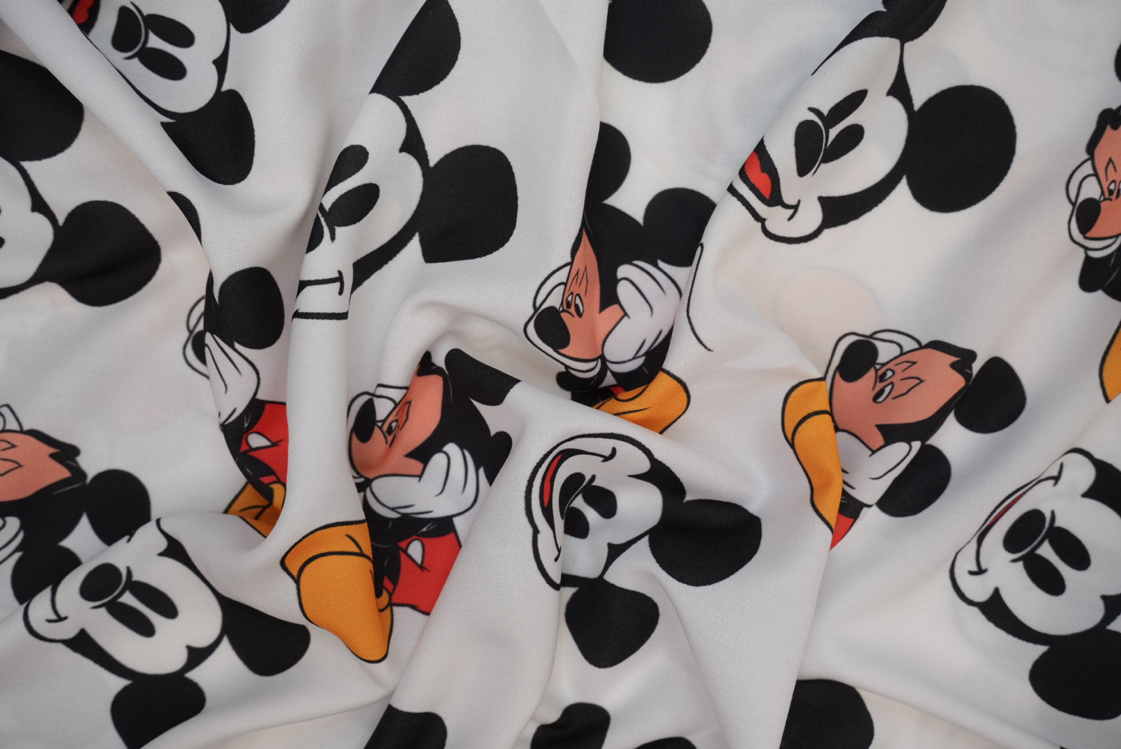 Black And White Mickey House Fun Digital Printed Rayon Fabric