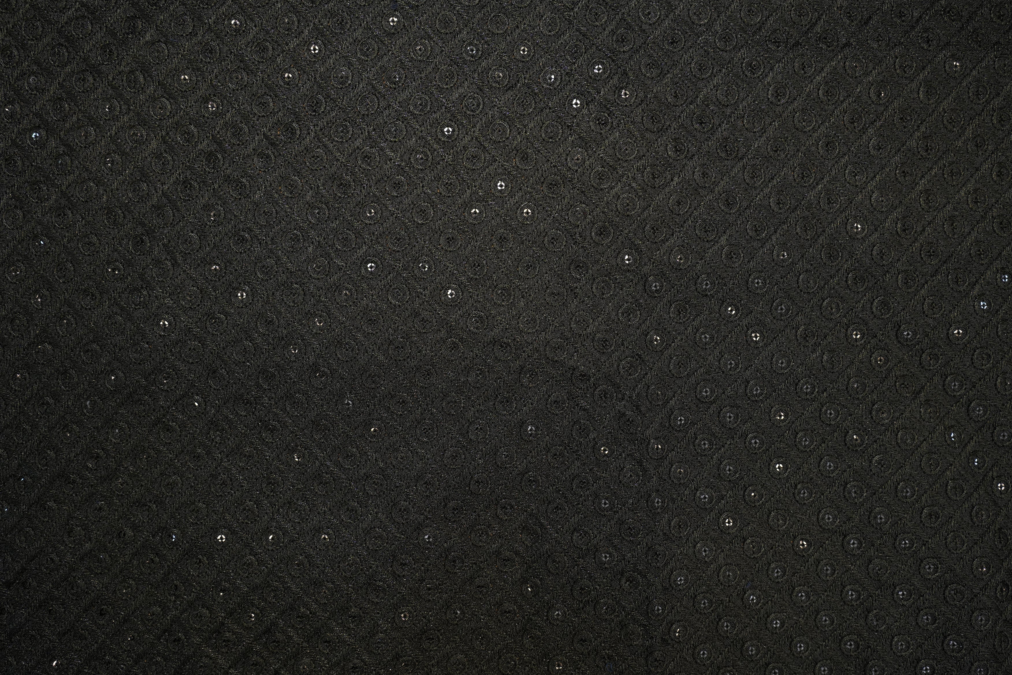 Black Silk dupoin with Thread Work & Sequins Geometric Pattern