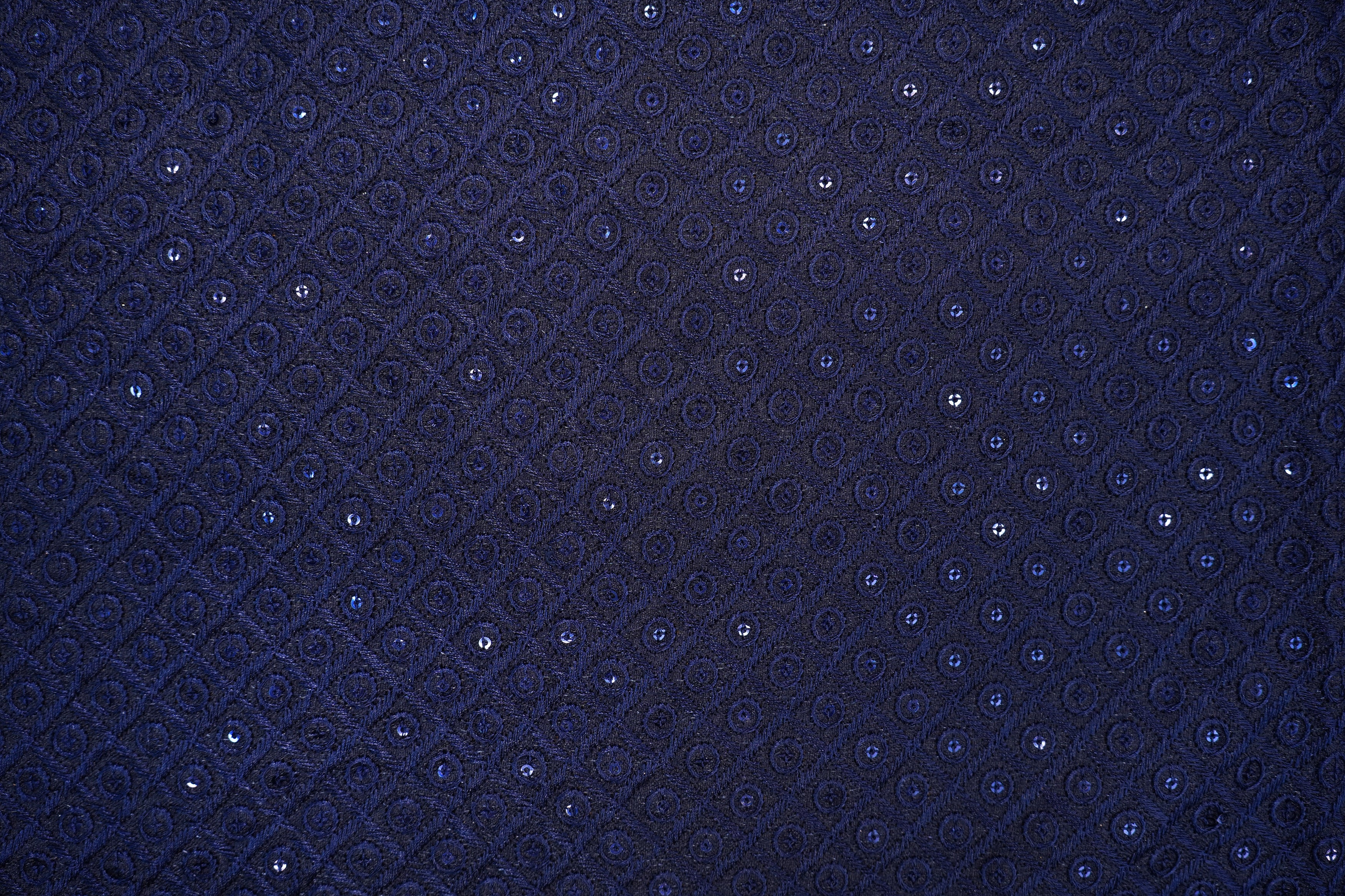 Navy Blue Silk dupoin with Thread Work & Sequins Geometric Pattern