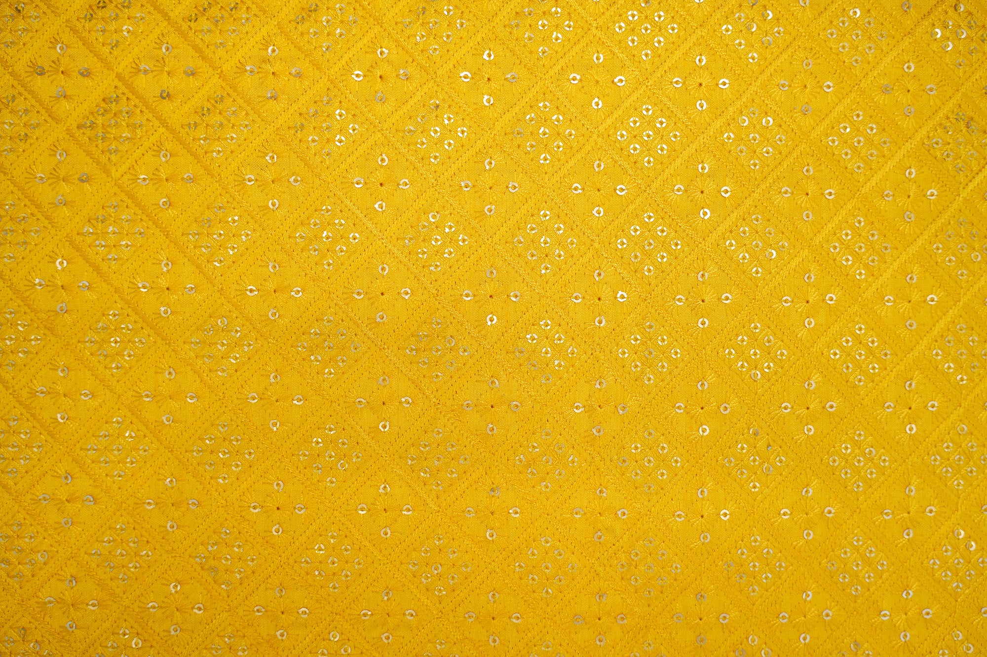 Yellow Silk dupion with Thread Work & Geometric Sequins