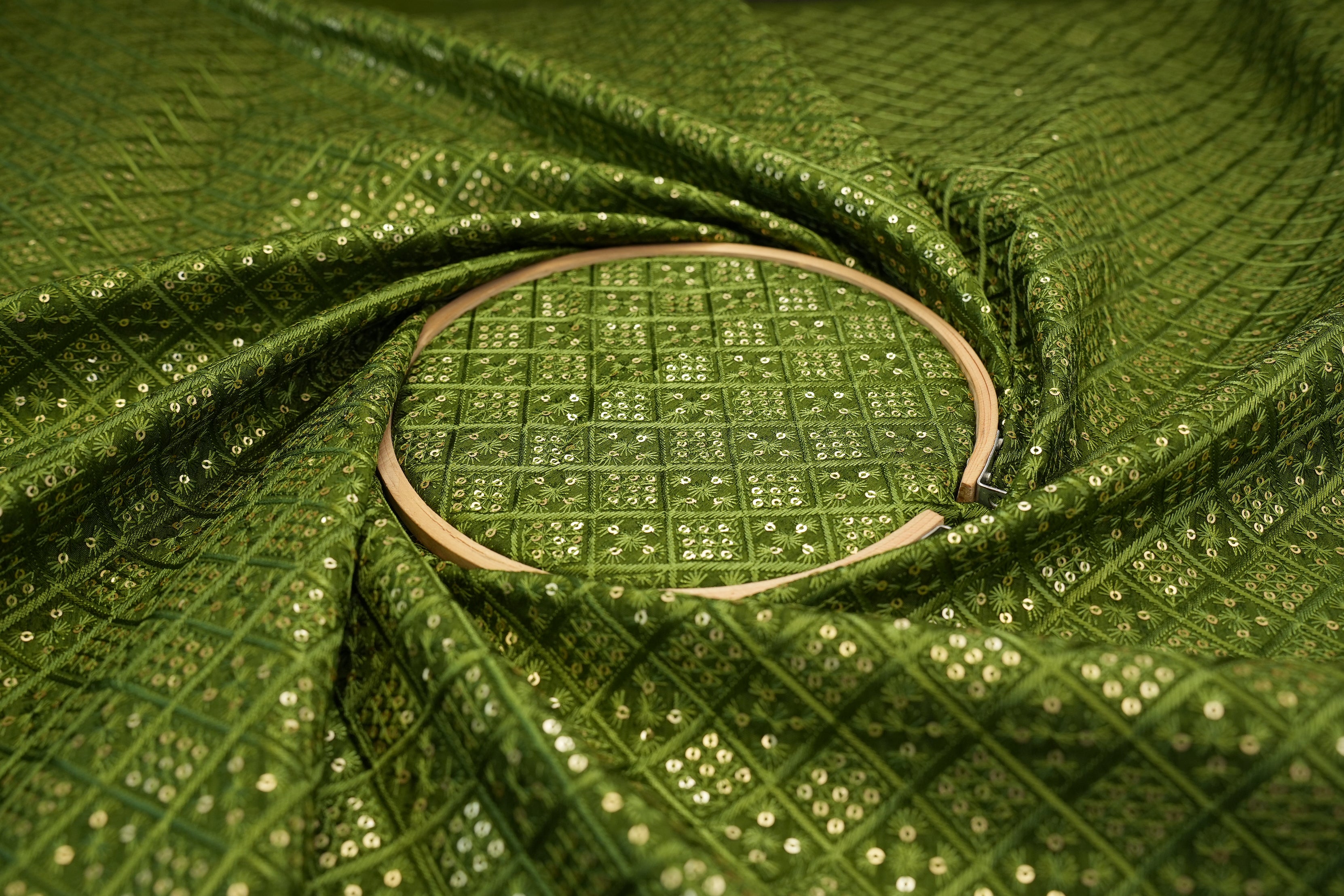 Heena Green Silk dupoin with Thread Work & Geometric Sequins