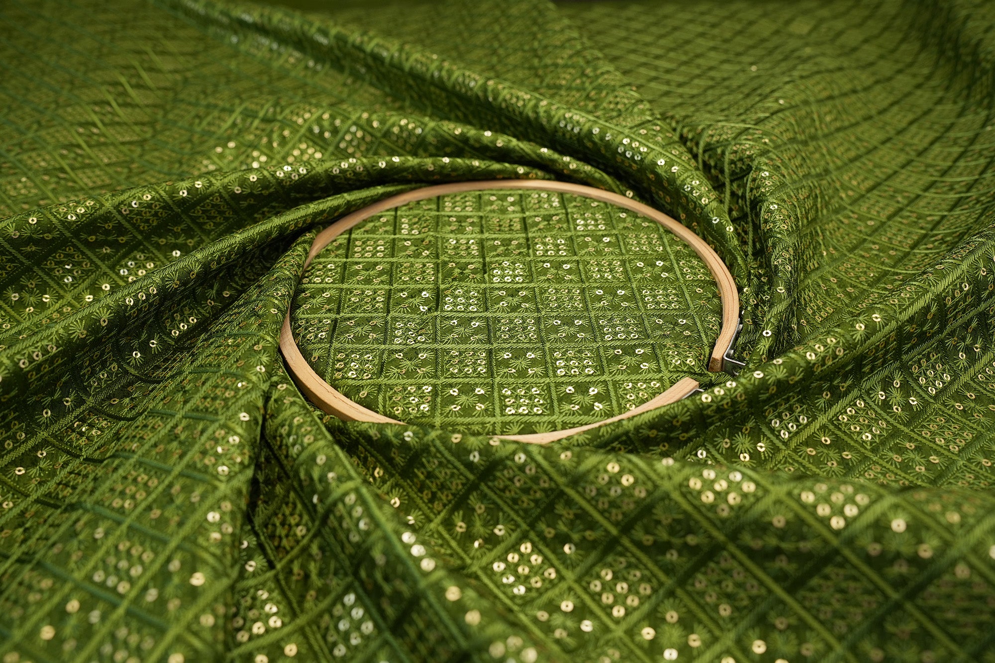 Heena Green Silk dupion with Thread Work & Geometric Sequins