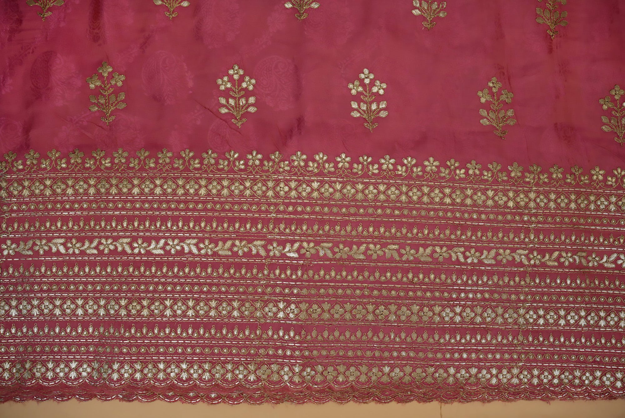 Pink Floral Tissue with Zari & Gota Patti Embroidery