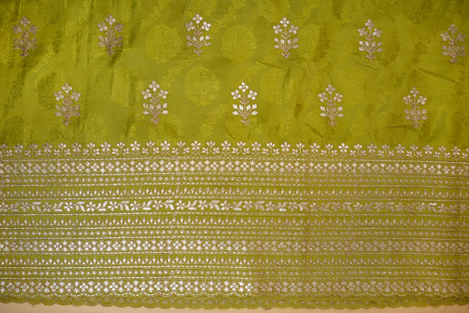 Green Floral Tissue with Zari & Gota Patti Embroidery