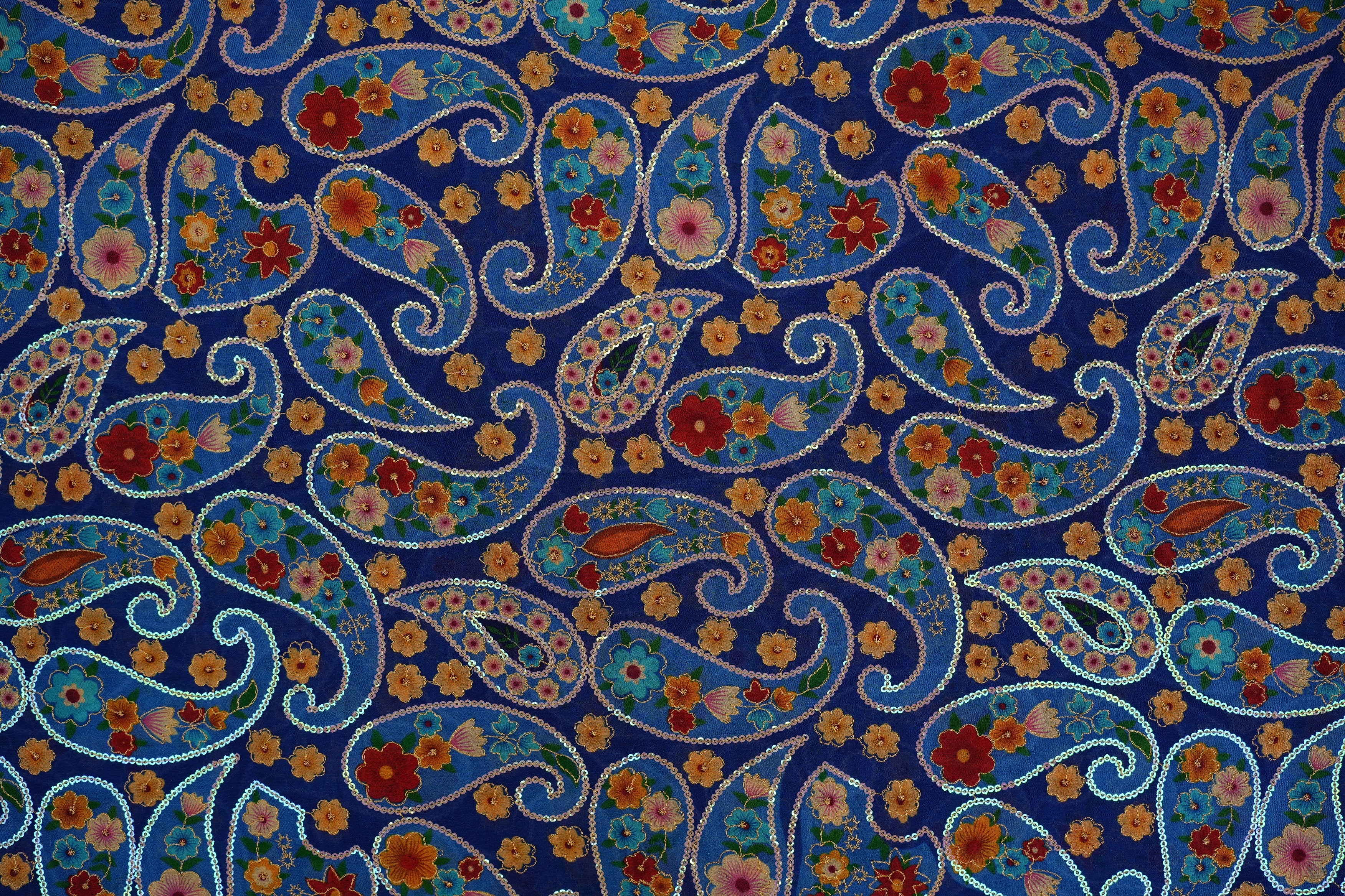 Blue Paisley Chiffon with Rainbow Sequins & Zari Embroidery