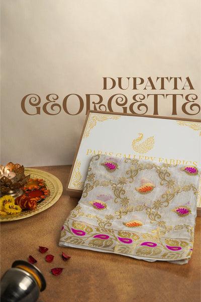 White Dyeable Georgette Dupatta With All Over Thread And Zari Handloom 079-2