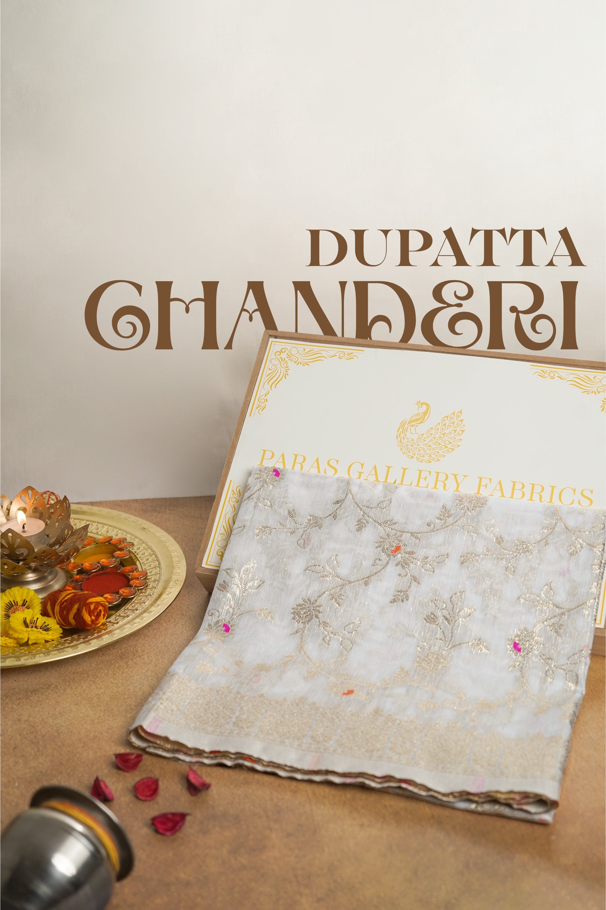 White Dyeable Chanderi Dupatta With All Over Thread And Zari Handloom 079-5