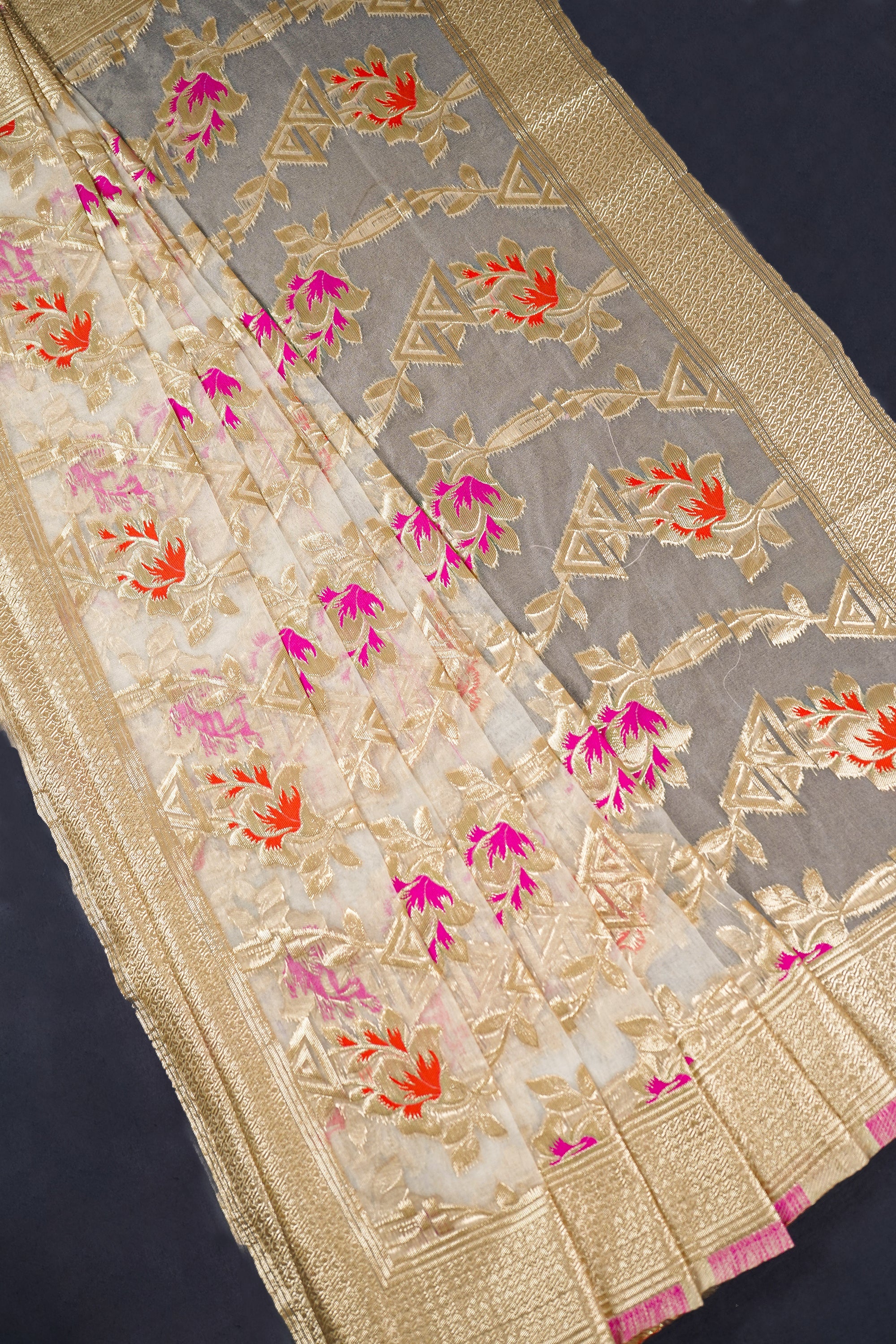 White Dyeable Organza Dupatta With All Over Thread And Zari Handloom 079-6
