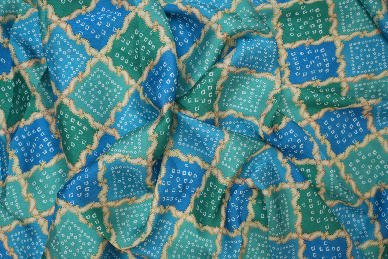 Blue Green Traditional Digital Printed Fabric