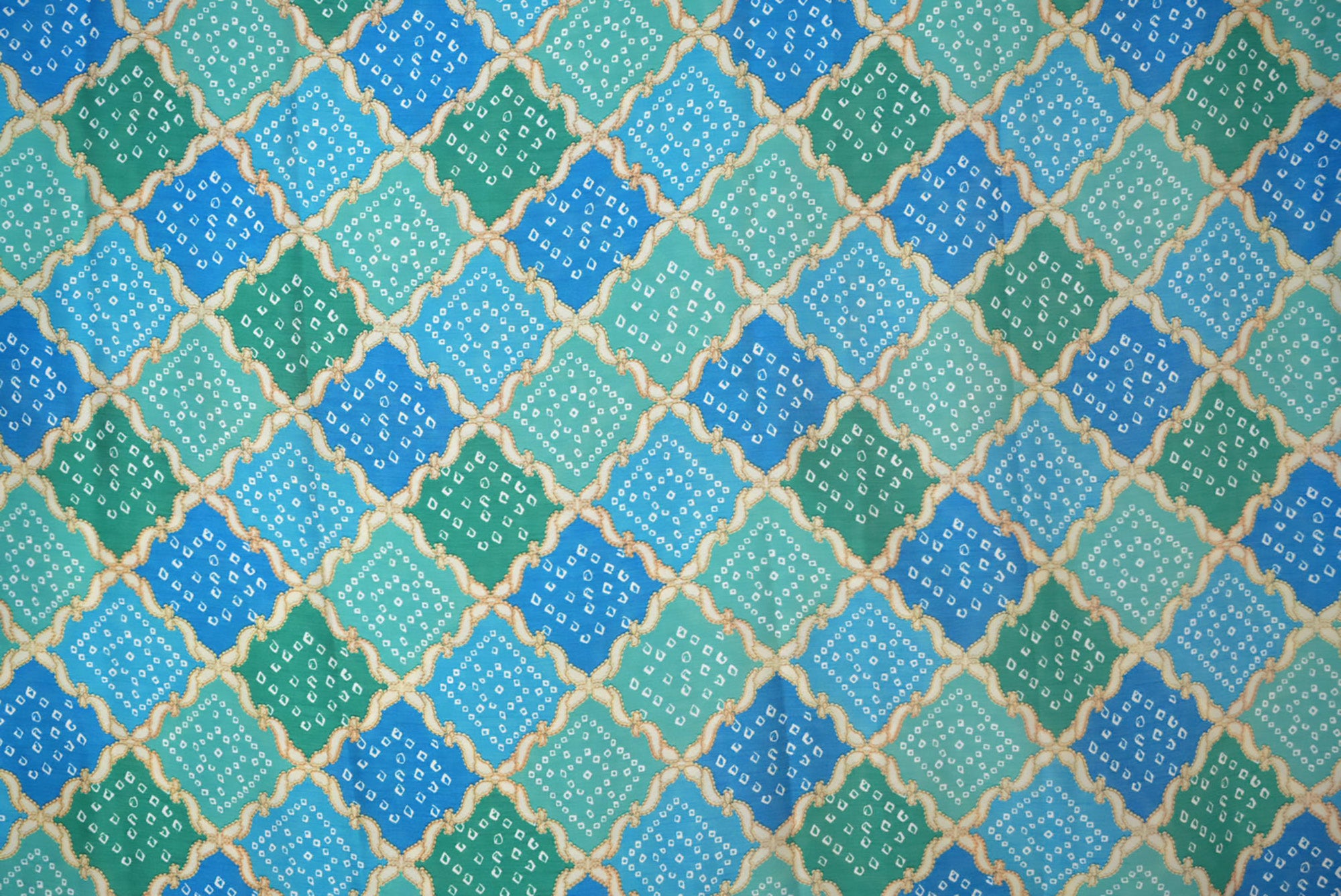 Blue Green Traditional Digital Printed Fabric