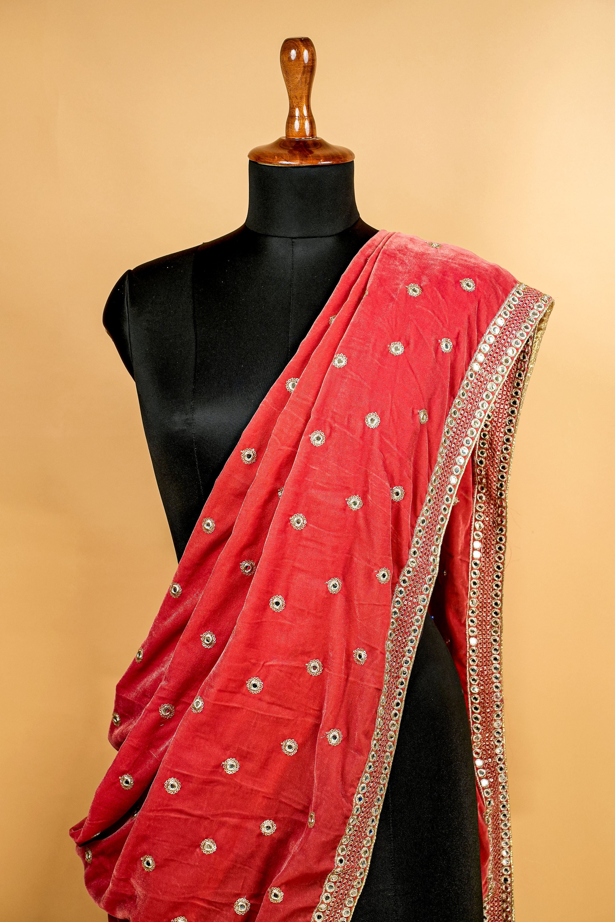 Gajri Dupatta With Zari,Sequins and Mirror Work with Designer Border