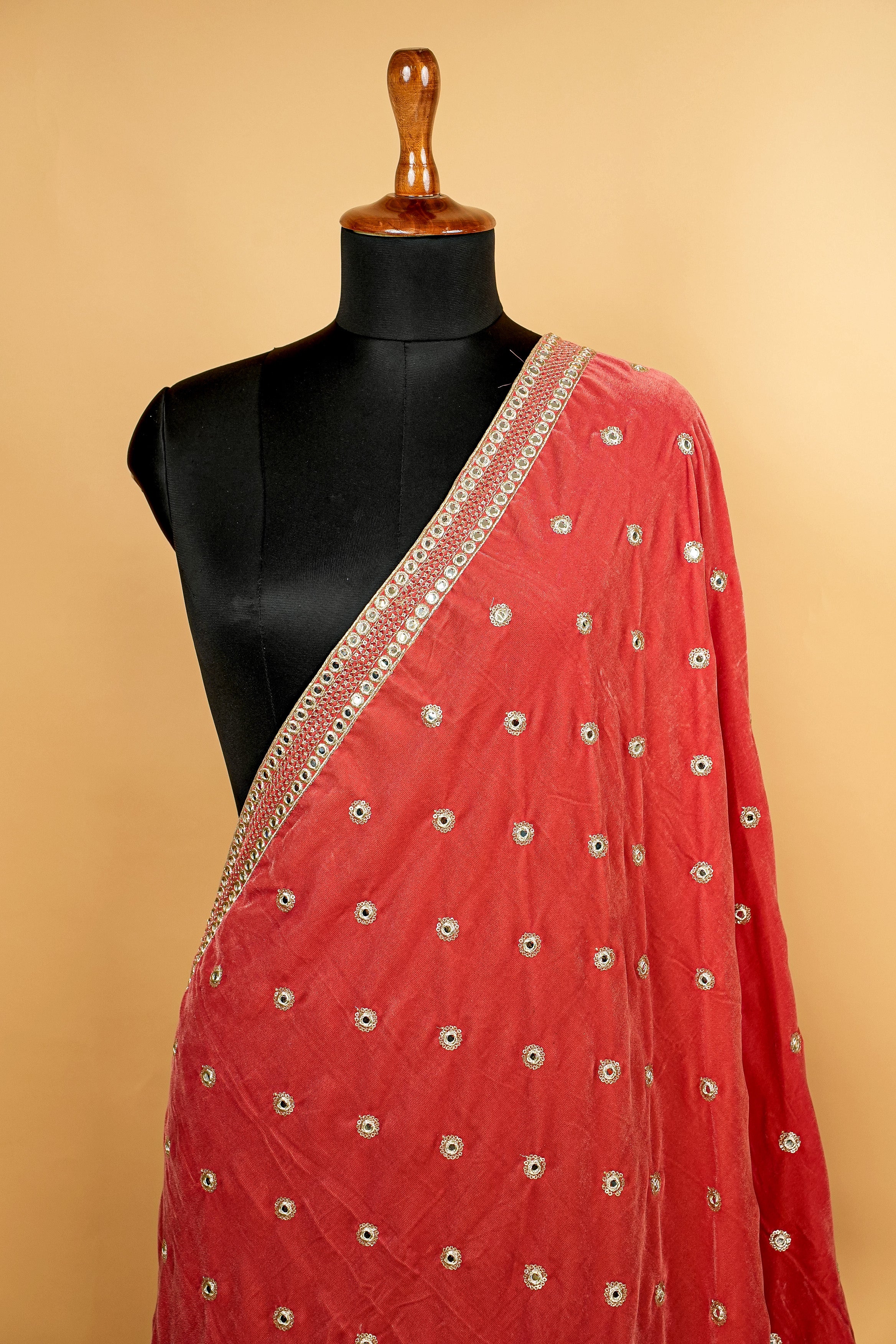 Gajri Dupatta With Zari,Sequins and Mirror Work with Border