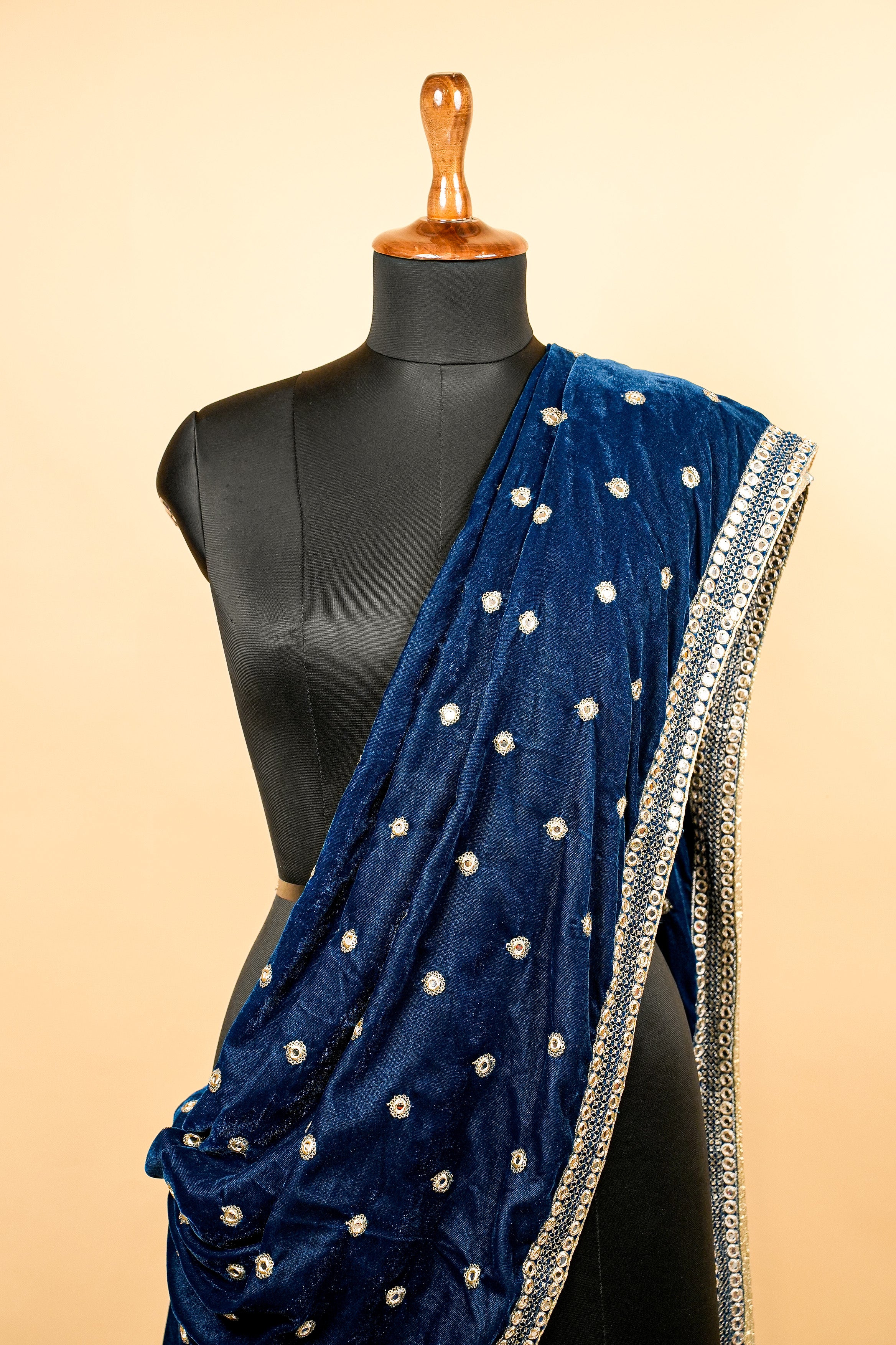 Teal Blue Dupatta With Zari,Sequins and Mirror Work