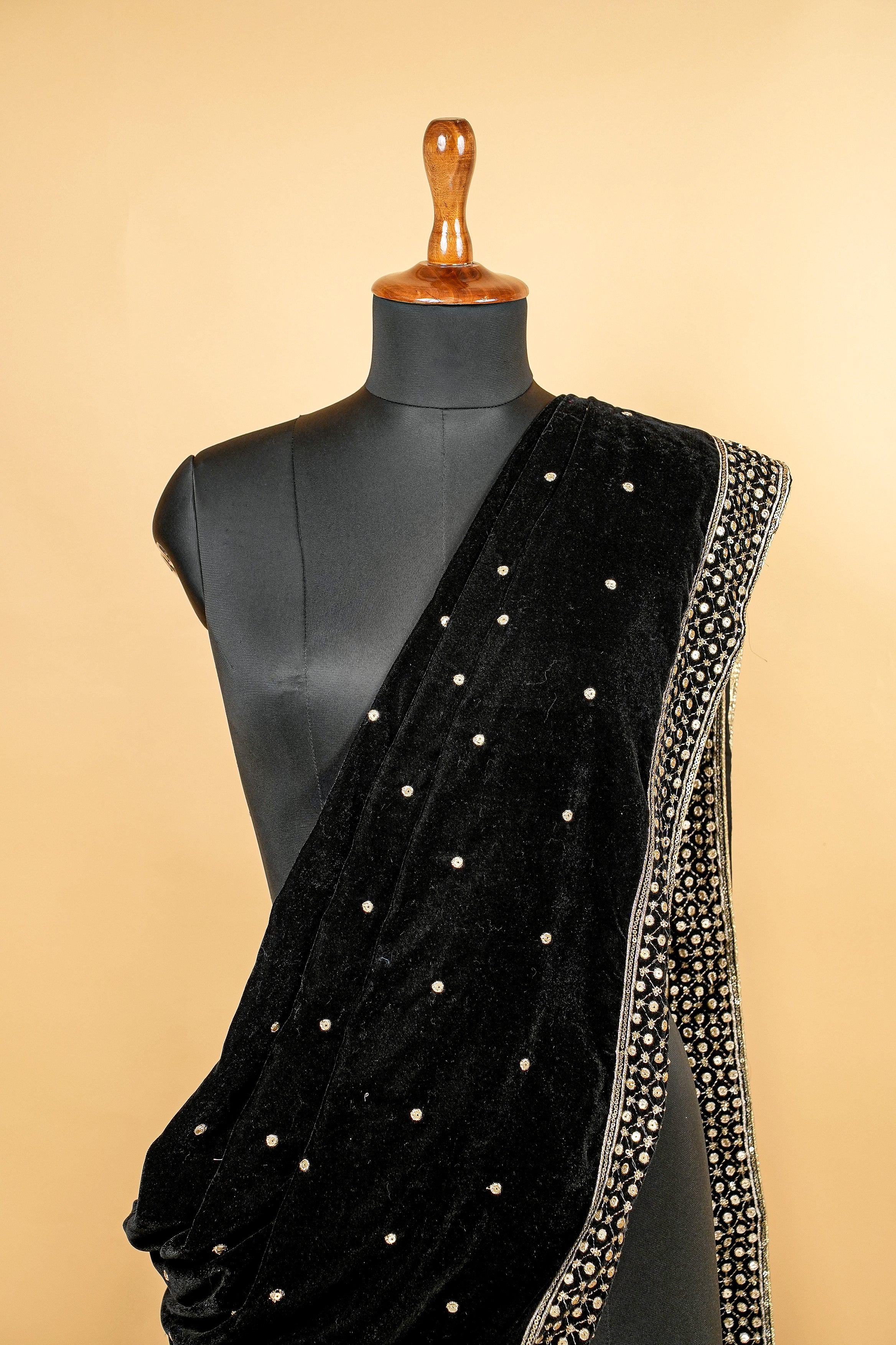 Black Dupatta With Zari,Sequins and Mirror Work with Border