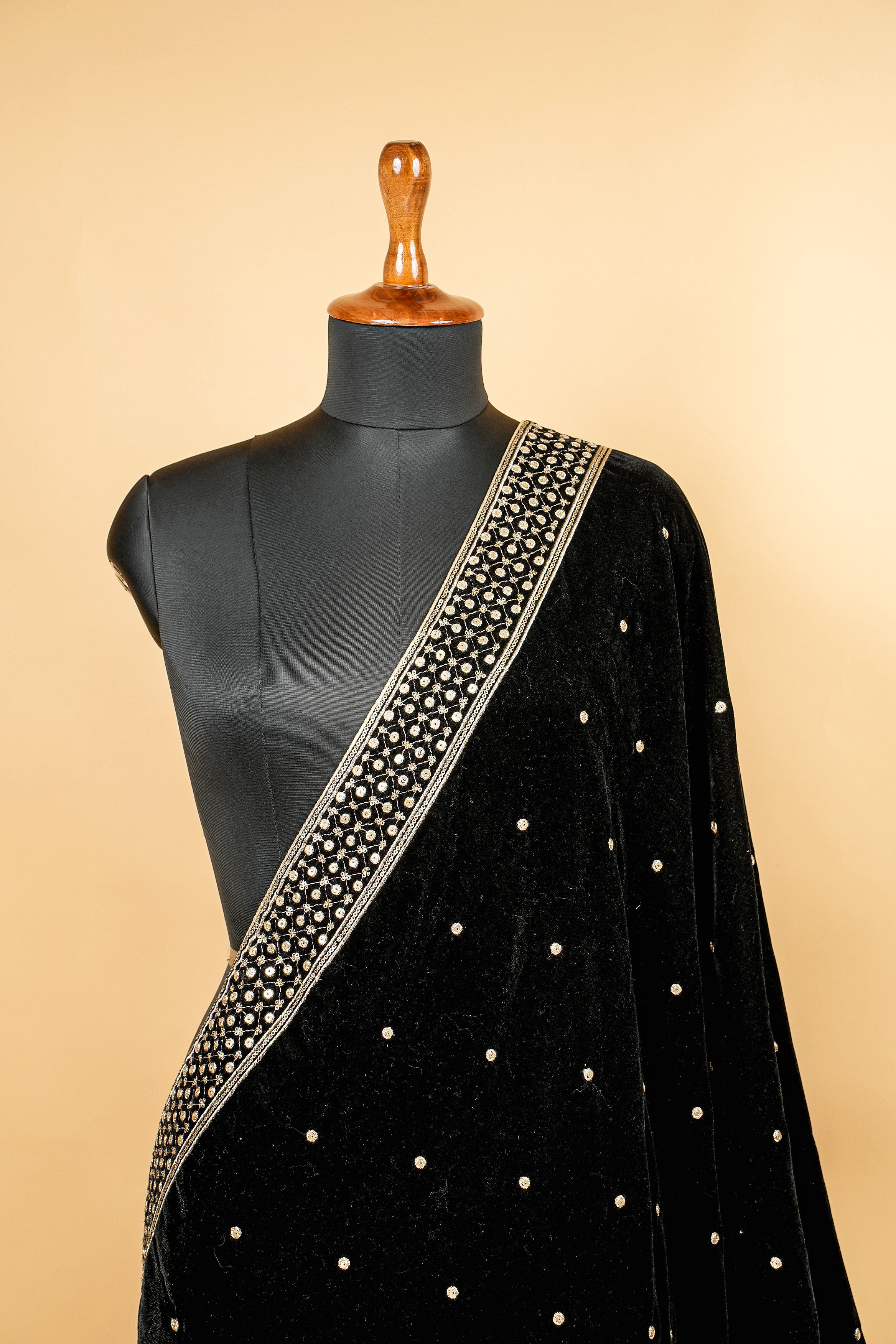 Black Dupatta With Zari,Sequins and Mirror Work Border