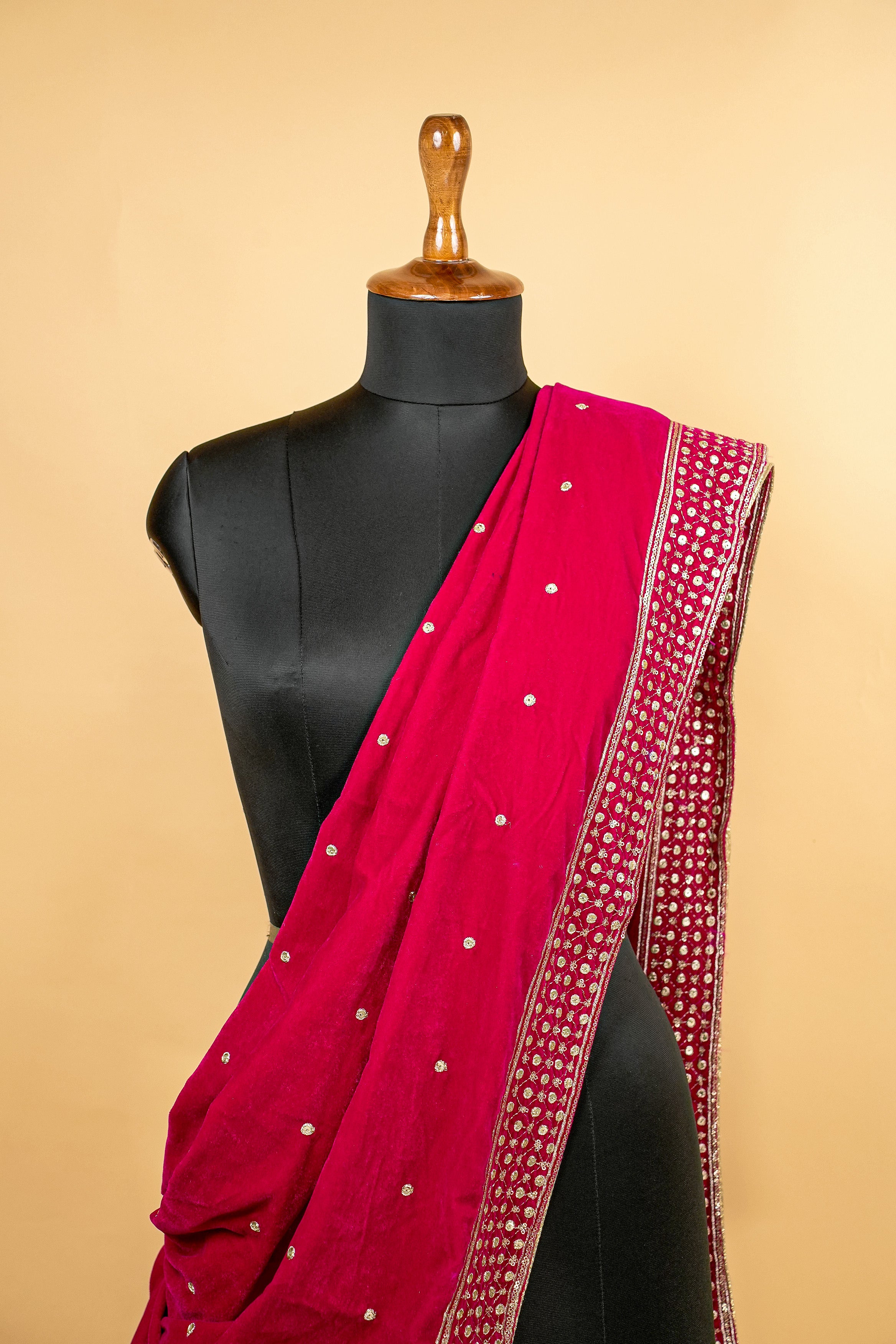 Rani Pink Dupatta With Zari,Sequins and Mirror Work