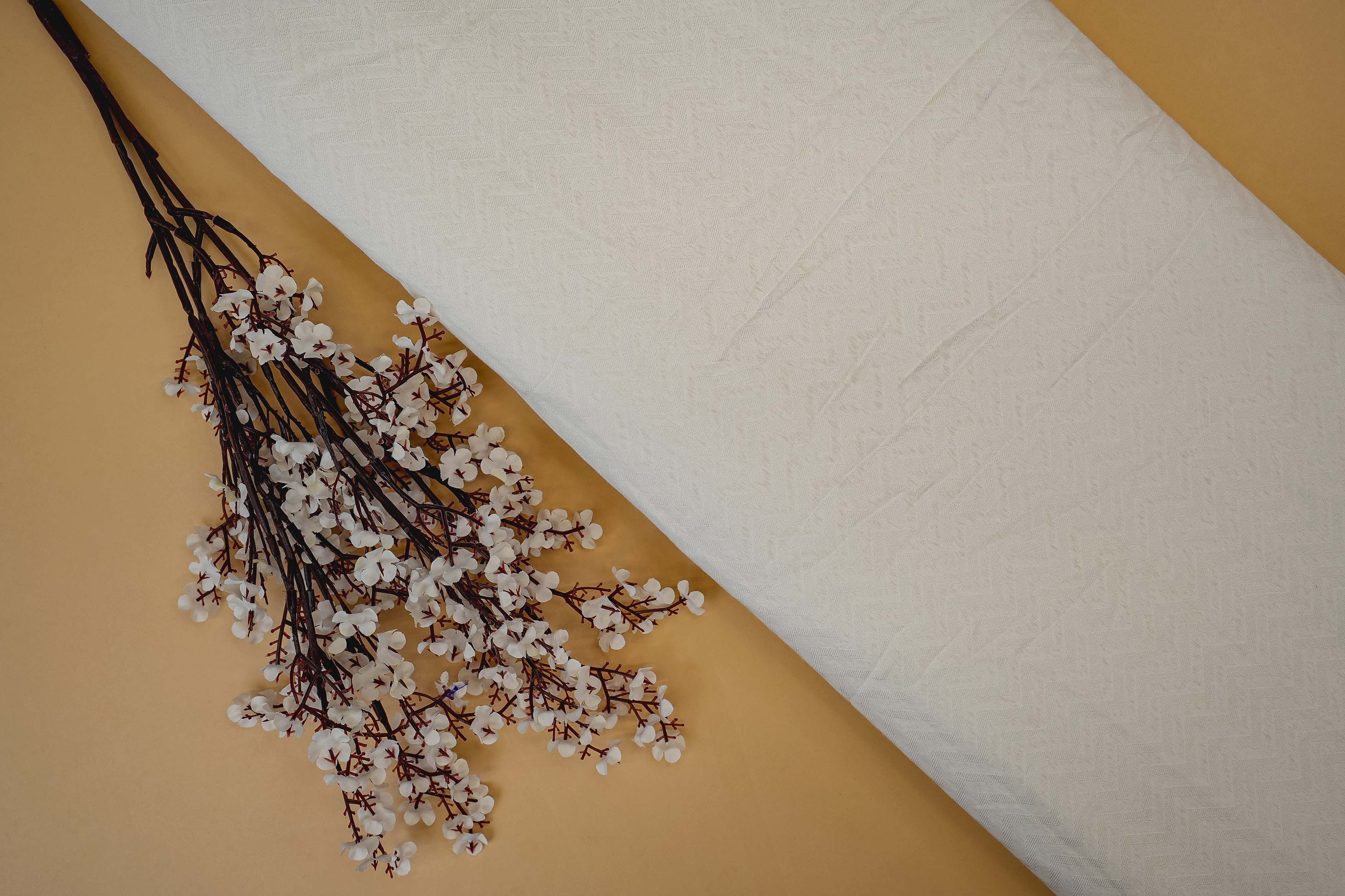 White Dyeable Cotton Fabric With All Over Self Work 10011
