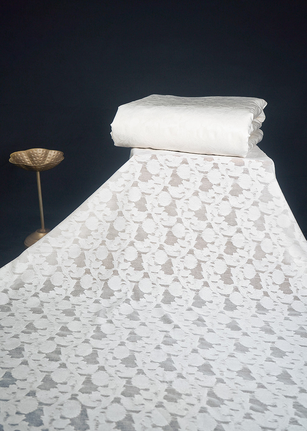 White Dyeable Cotton Fabric With All Over Self Work 10013