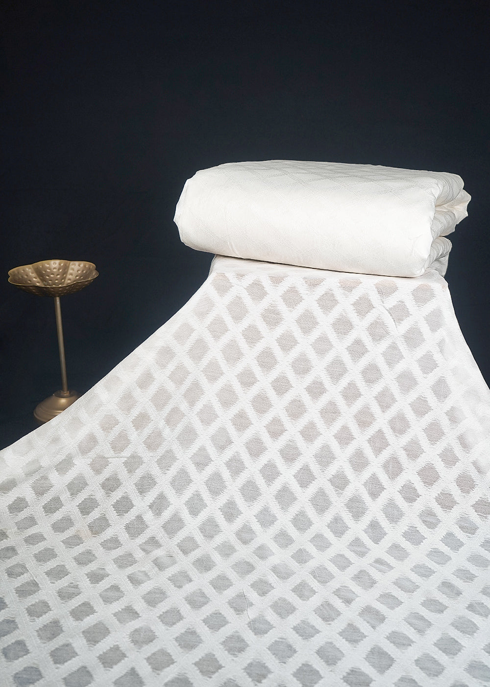 White Dyeable Cotton Fabric With All Over Self Work 10016