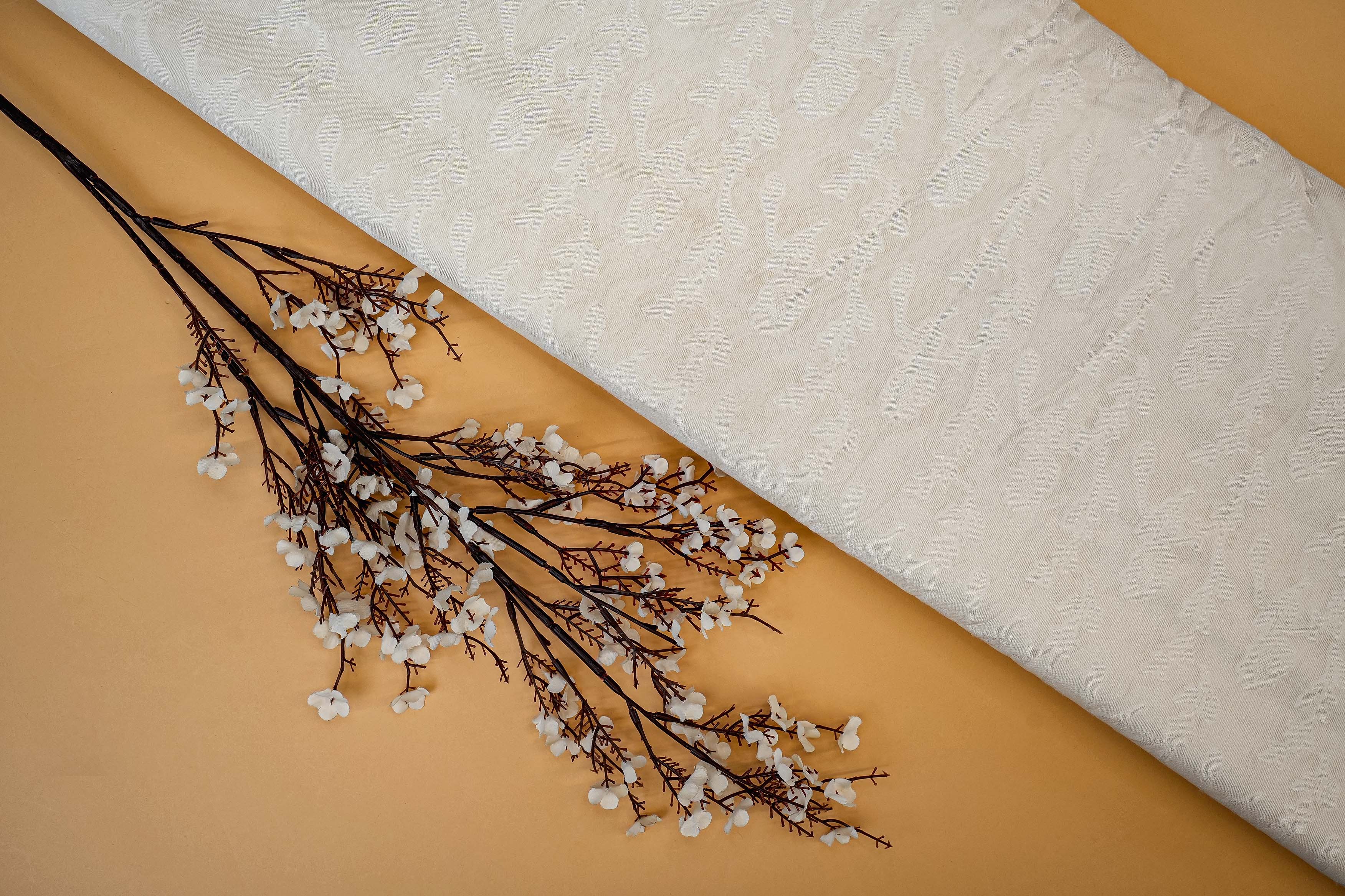 White Dyeable Cotton Fabric With All Over Self Work 10017