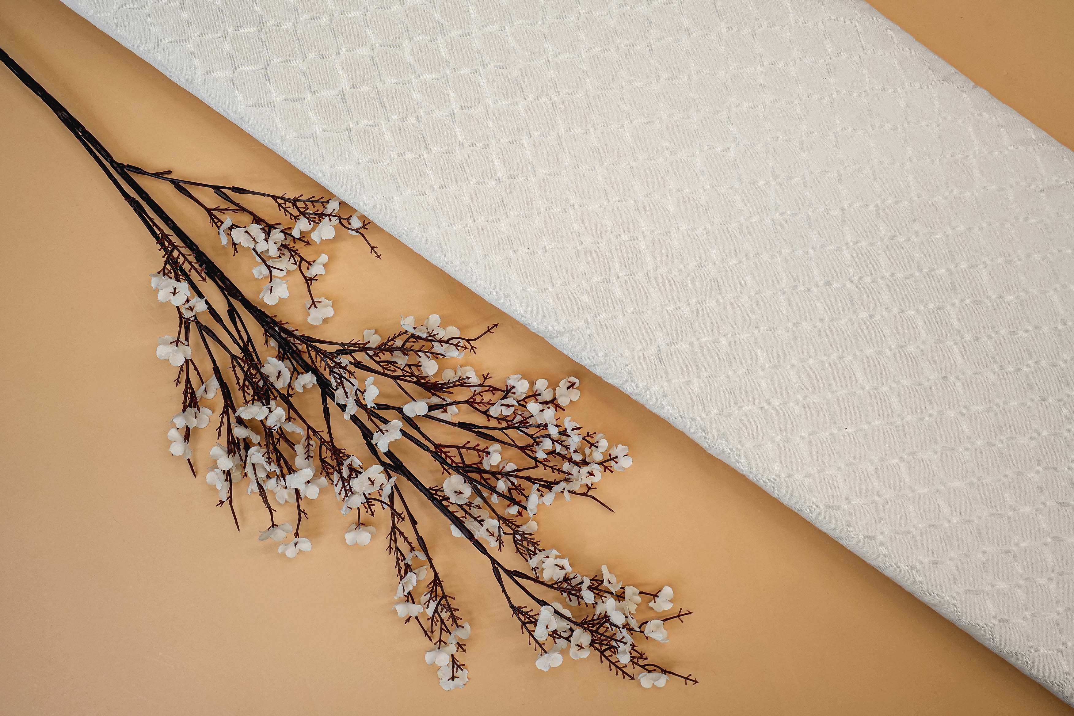 White Dyeable Cotton Fabric With All Over Self Work 10018