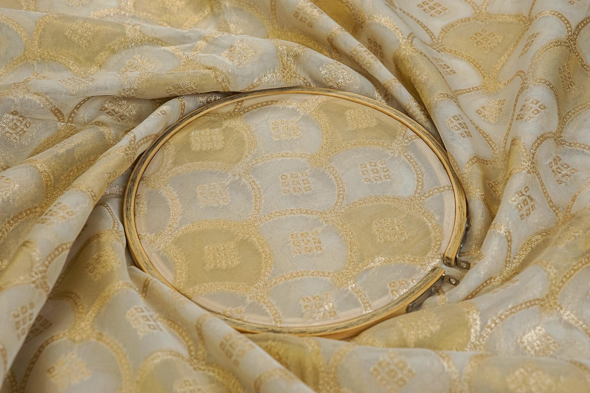 Golden Tissue Fabric With Intricated Banarasi work