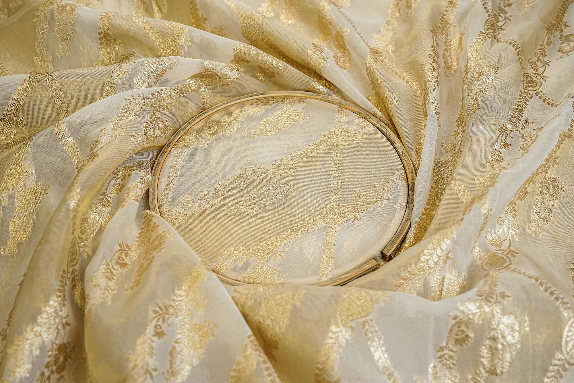 Golden Tissue Fabric With Intricated Banarasi work