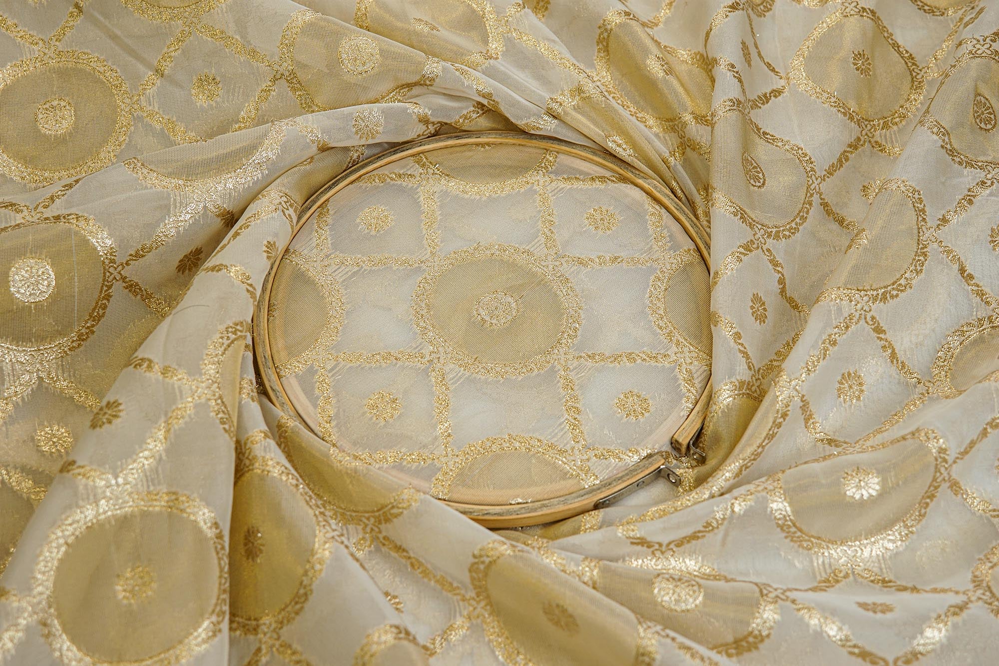 Golden Tissue Fabric With Intricated Banarasi work