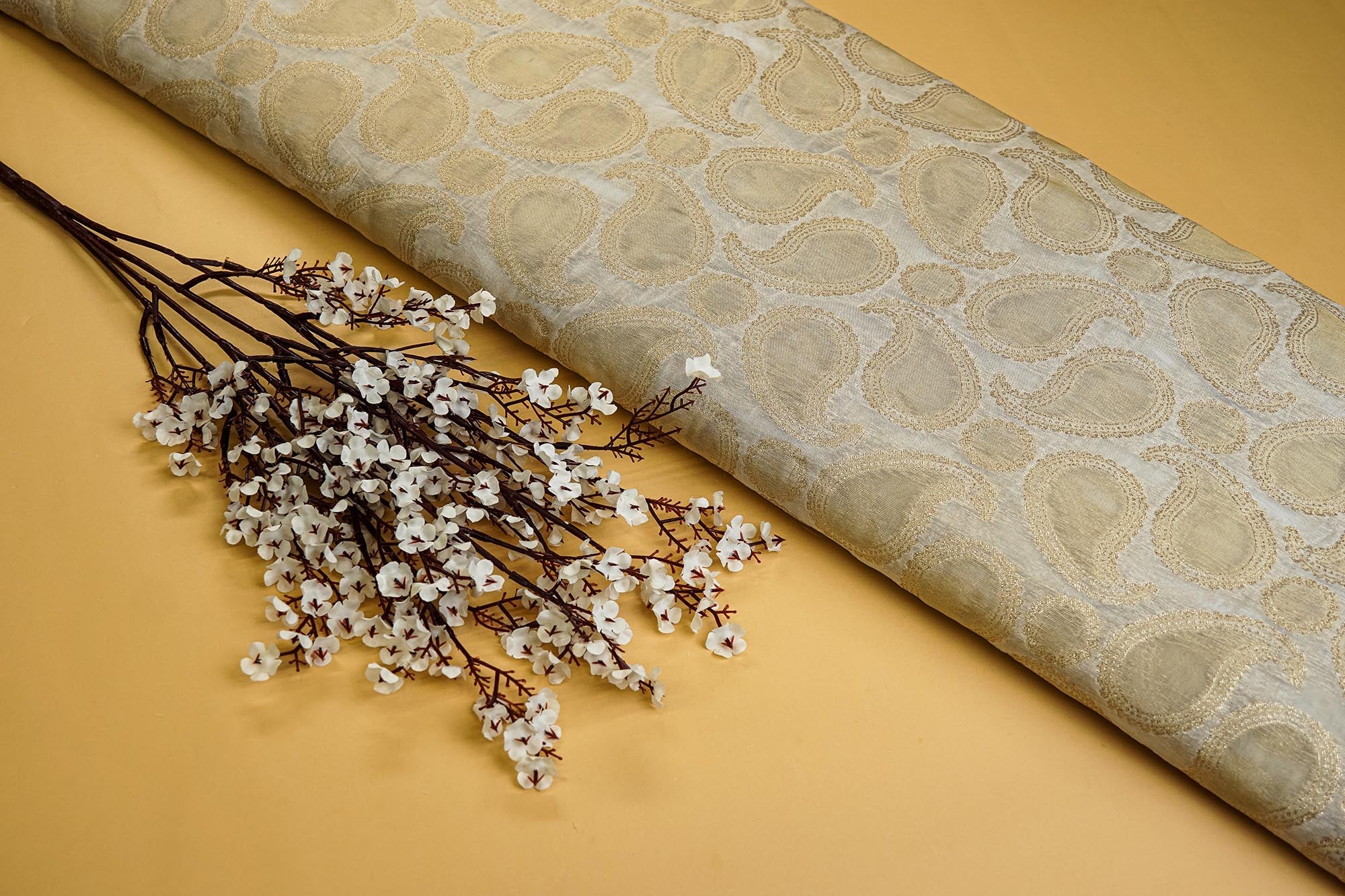 Golden Tissue Fabric With Intricated Banarasi work