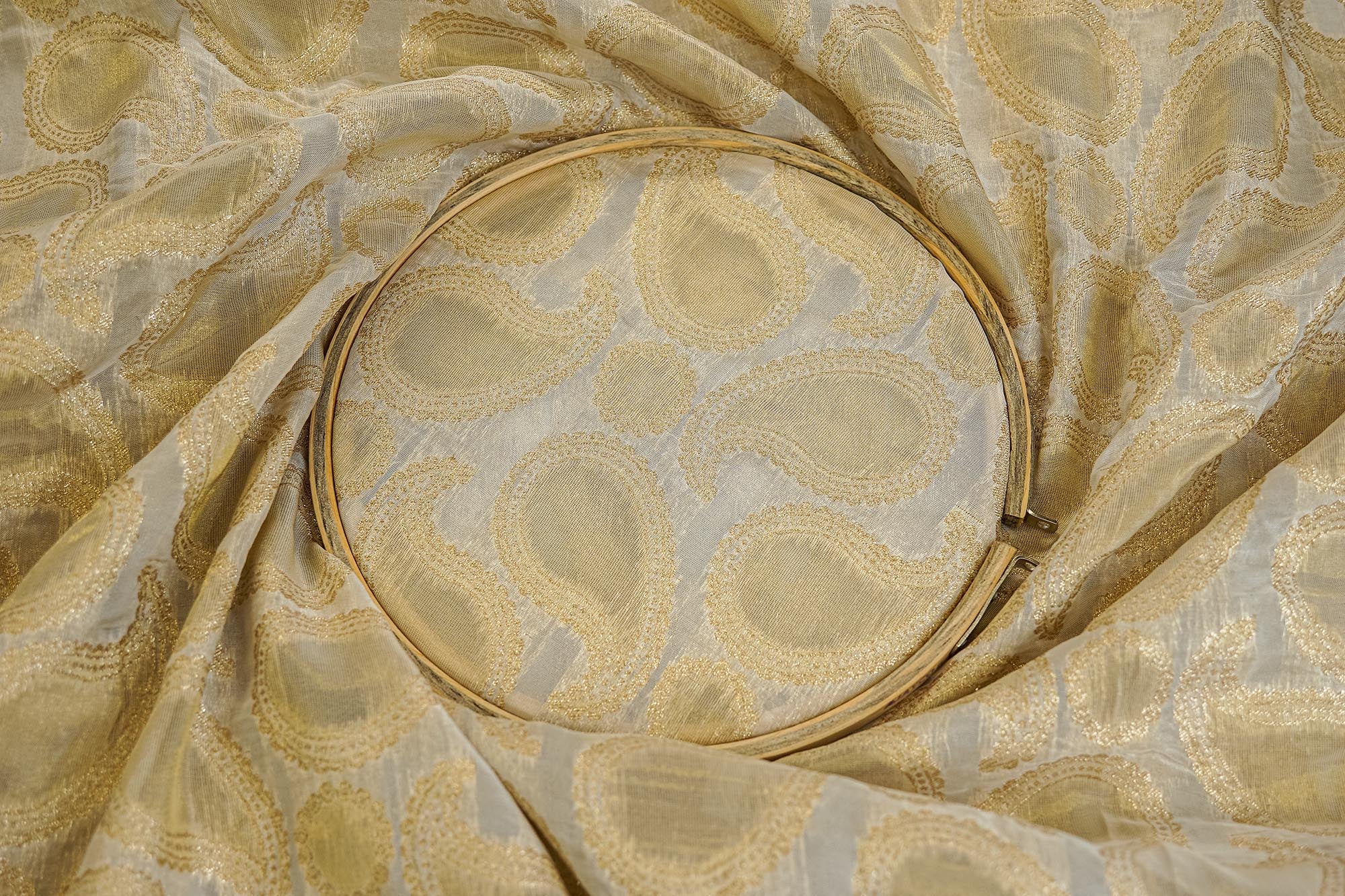 Golden Tissue Fabric With Intricated Banarasi work