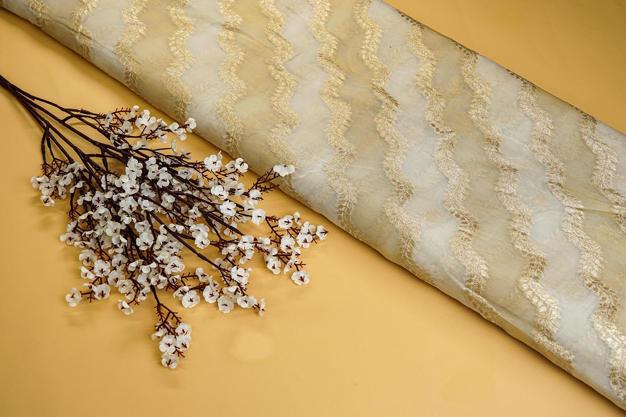 Golden Tissue Fabric With Intricated Banarasi work