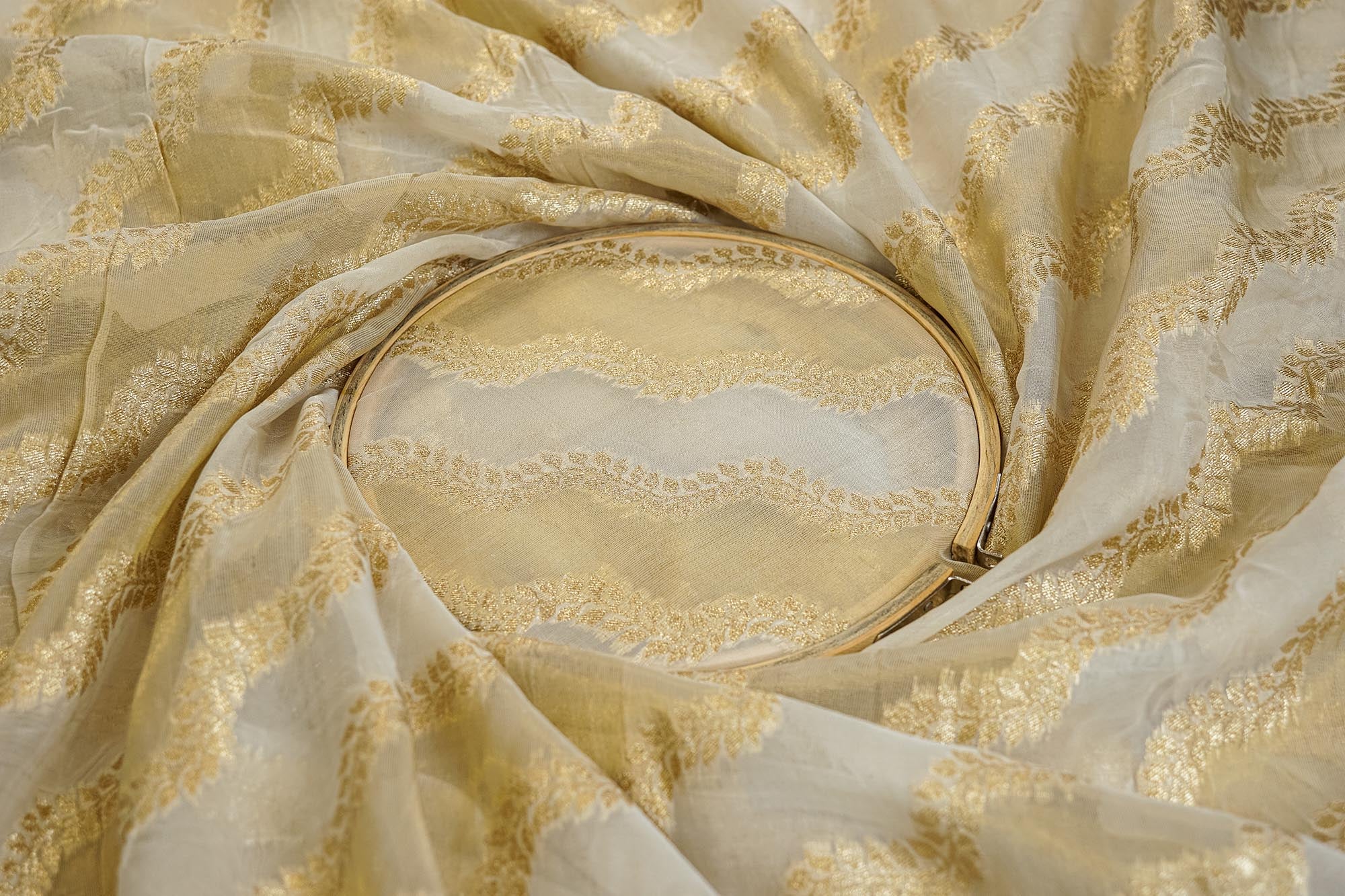 Golden Tissue Fabric With Intricated Banarasi work