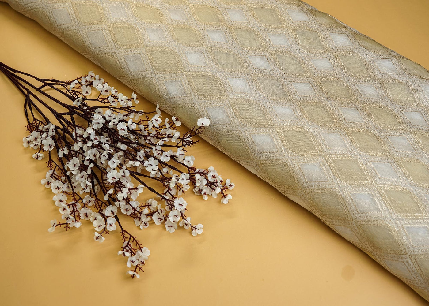 Golden Tissue Fabric With Intricated Banarasi work - Paras Gallery Fabrics