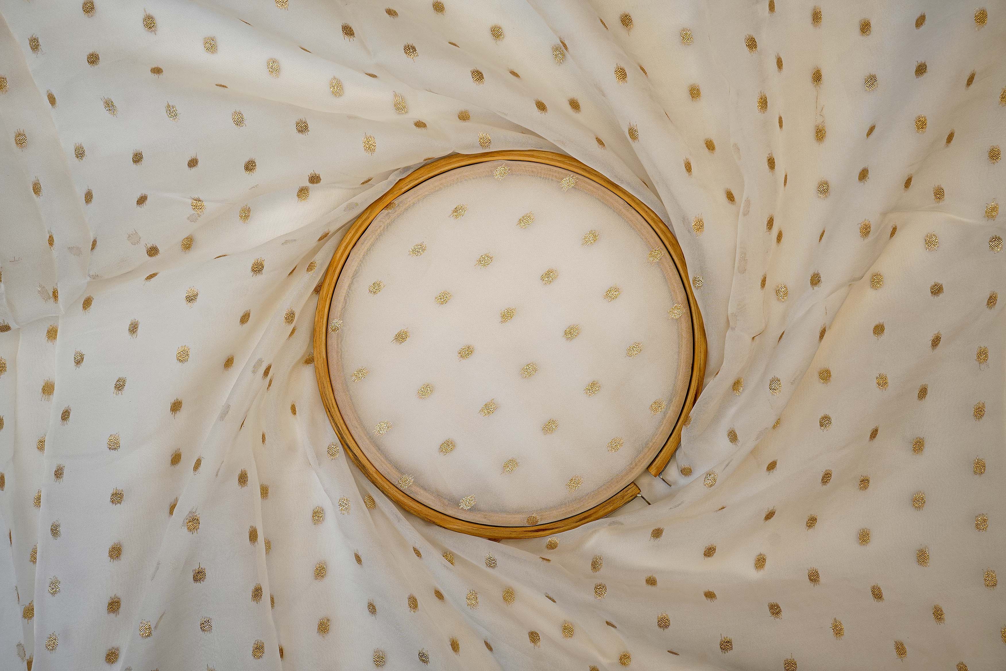 White Organza with Horizontal Zari Stripes