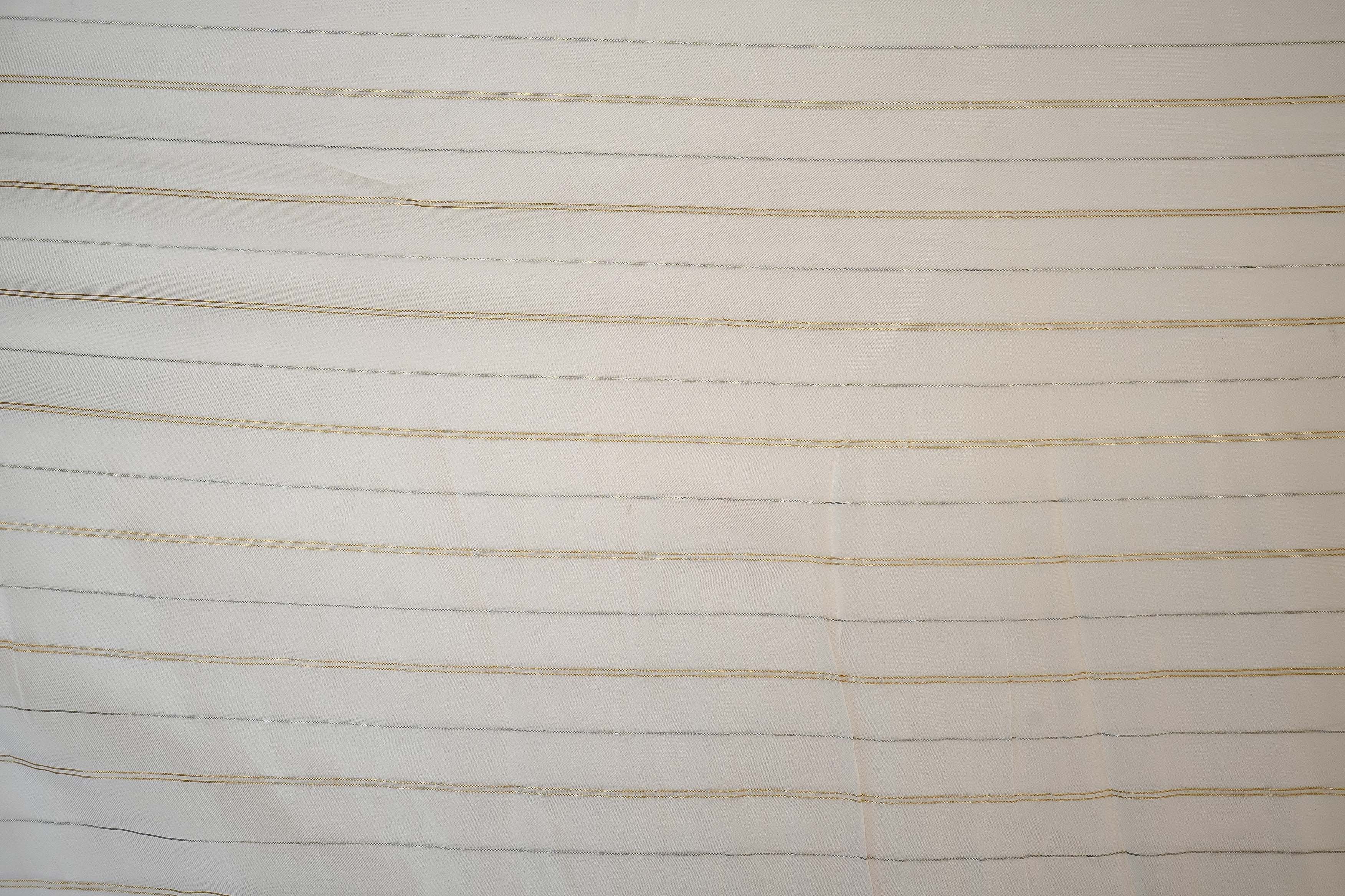 White Organza with Horizontal Zari Stripes