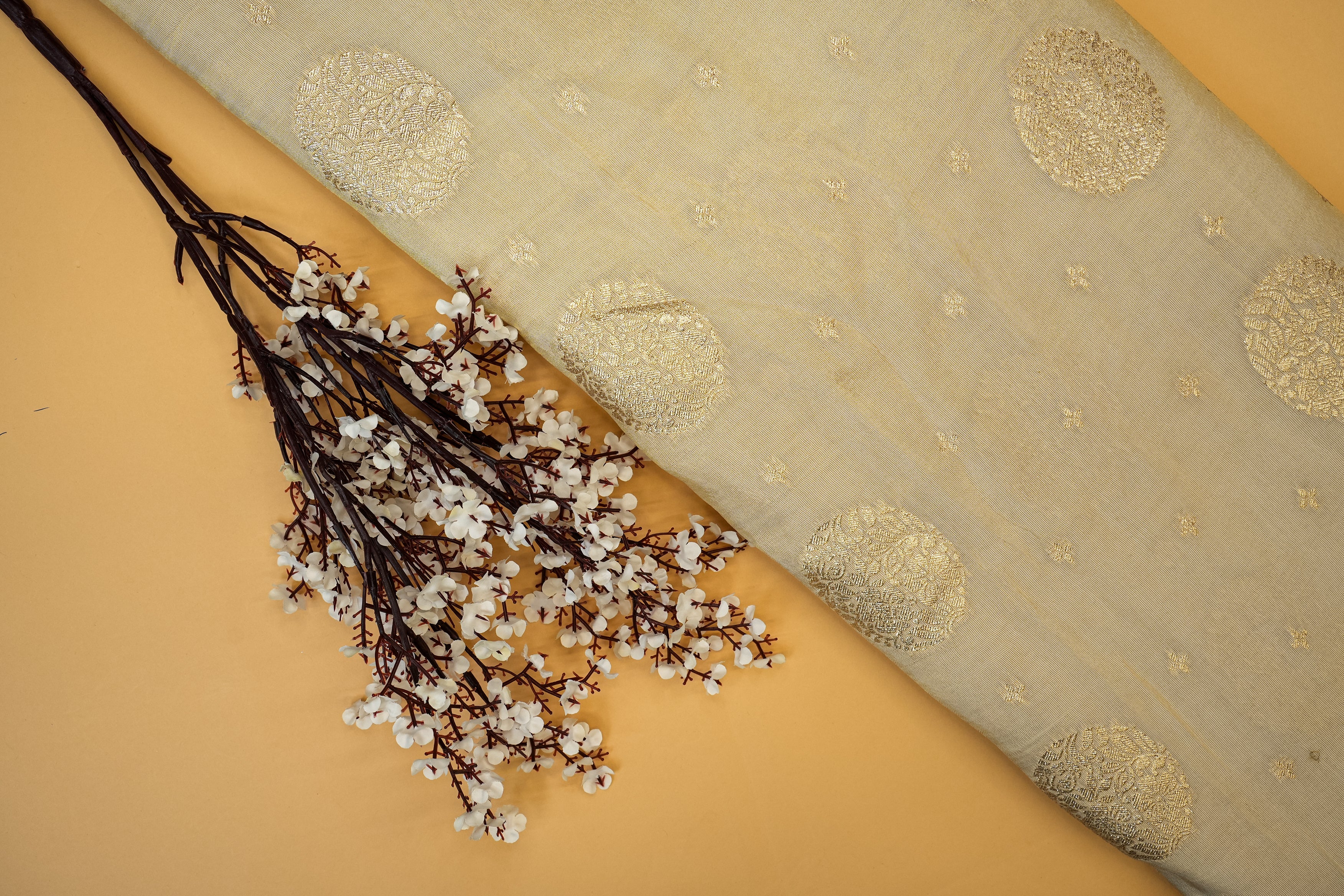 Golden Tissue Fabric With Intricated Banarasi work