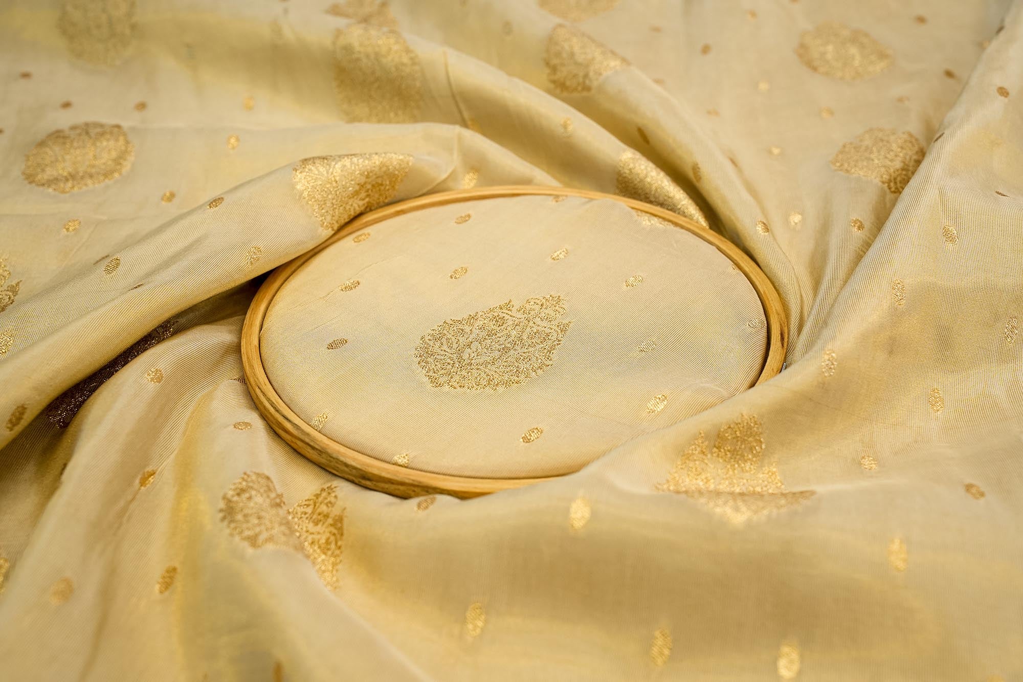 Golden Tissue Fabric With Intricated Banarasi work