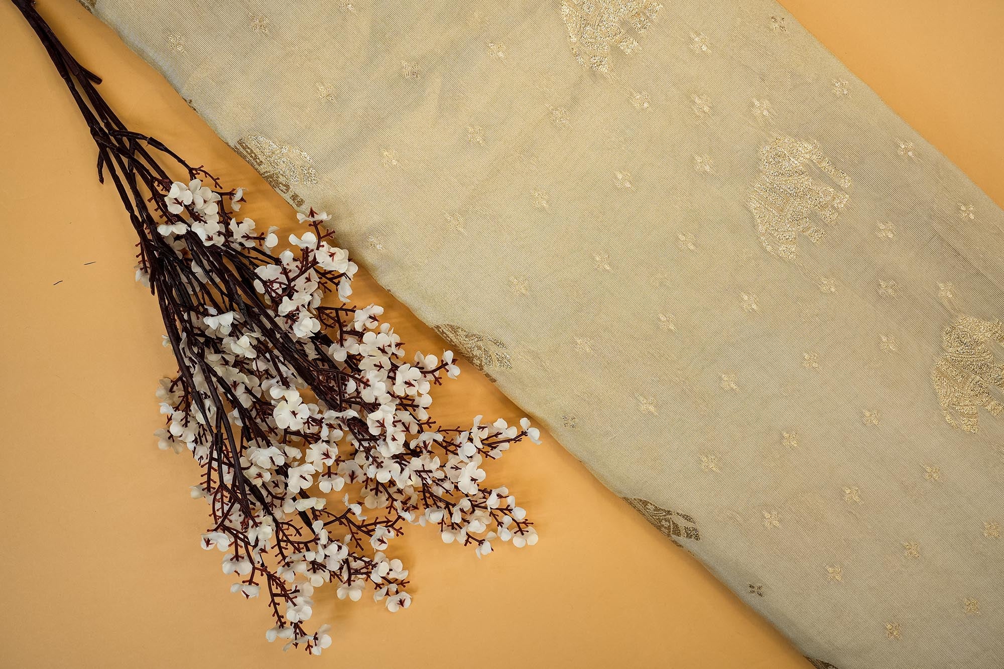 Golden Tissue Fabric With Intricated Banarasi work