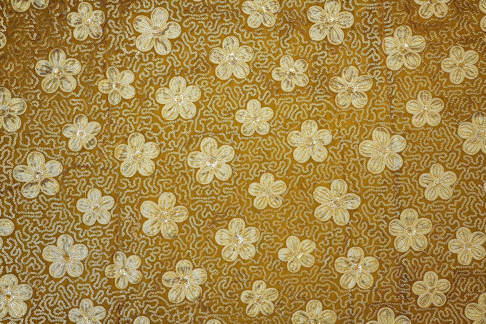 Mustard Floral Tissue with Sequins, Gota Patti, and Threadwork Embroidery