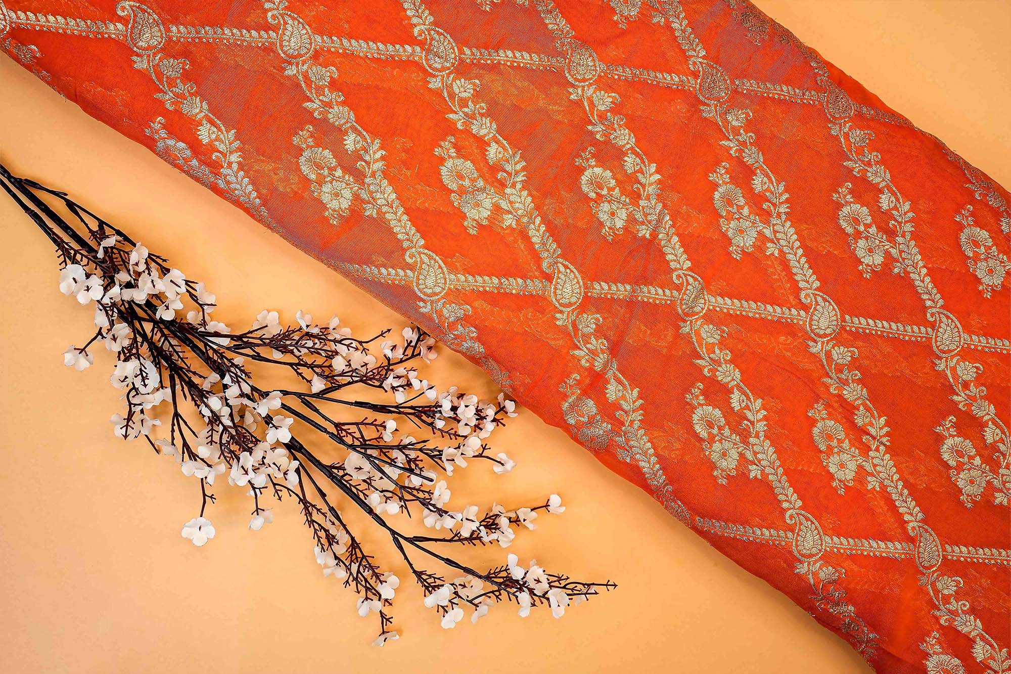 Orange Embroidered Tissue with Exquisite Banarasi Detailing