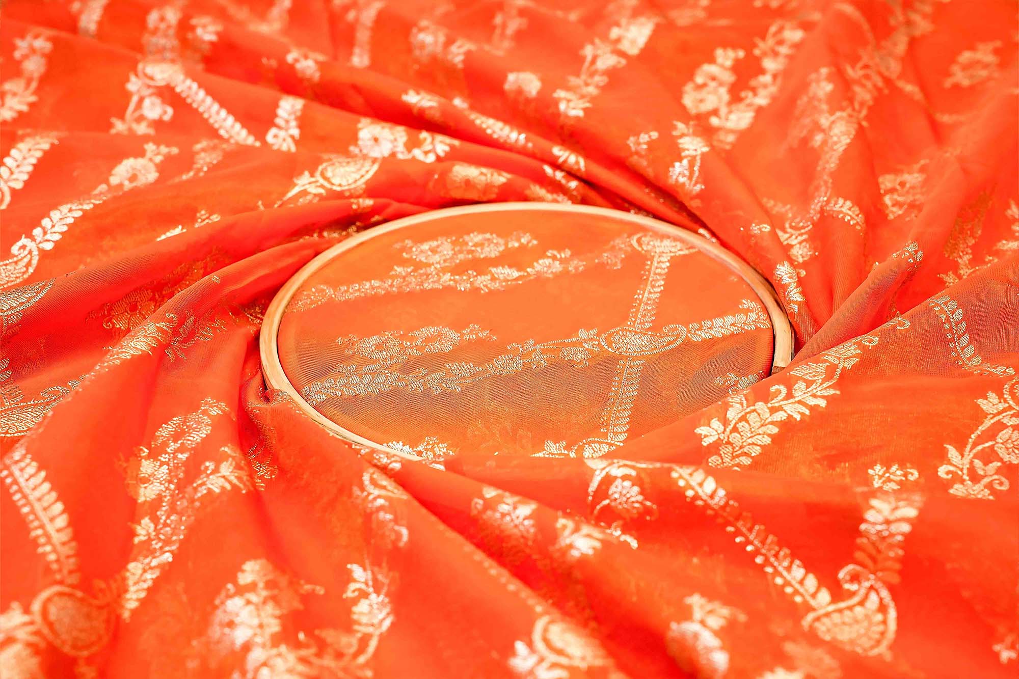 Orange Embroidered Tissue with Exquisite Banarasi Detailing